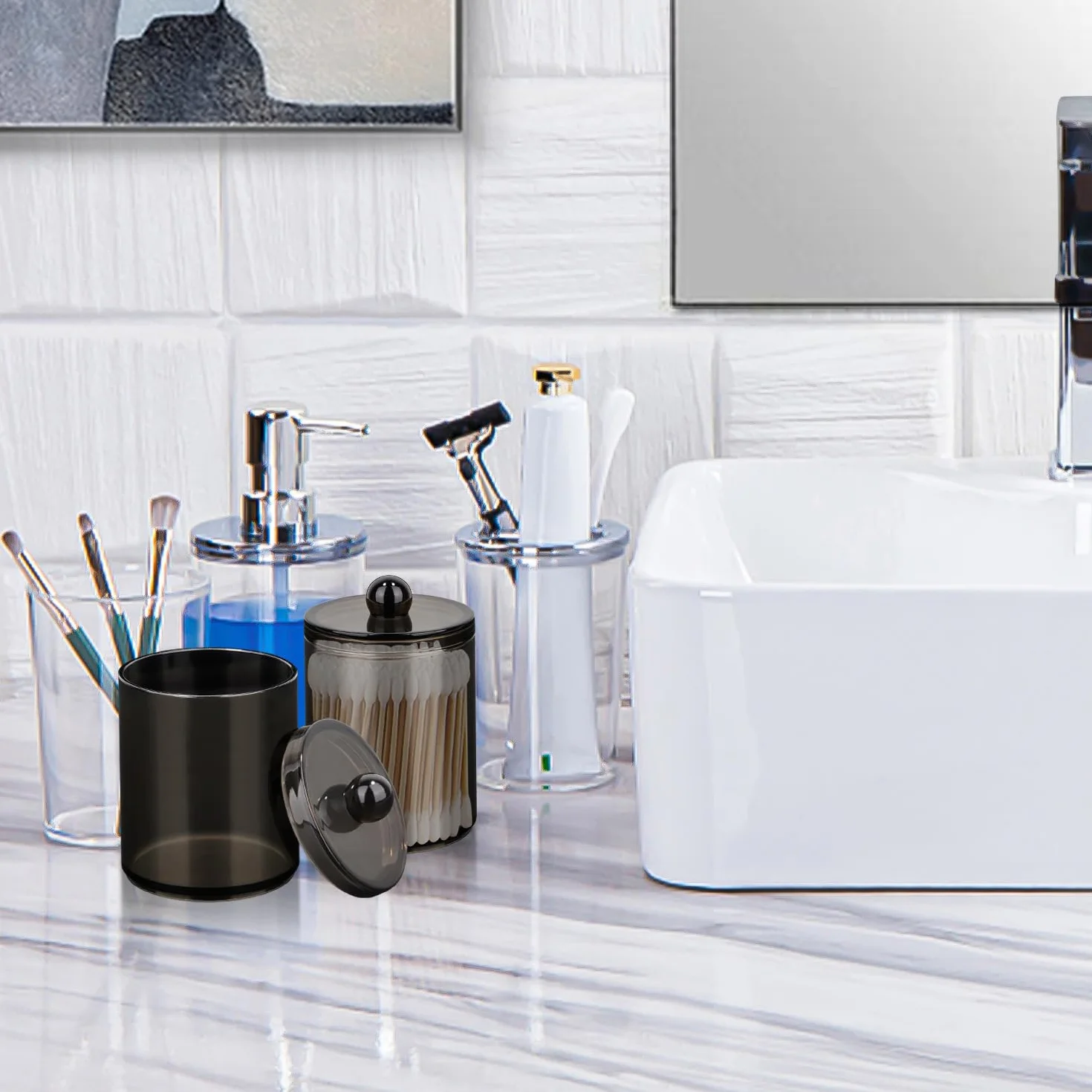 Dispensador de almohadillas redondas, organizador de cosméticos, 3 soportes para bastoncillos de algodón