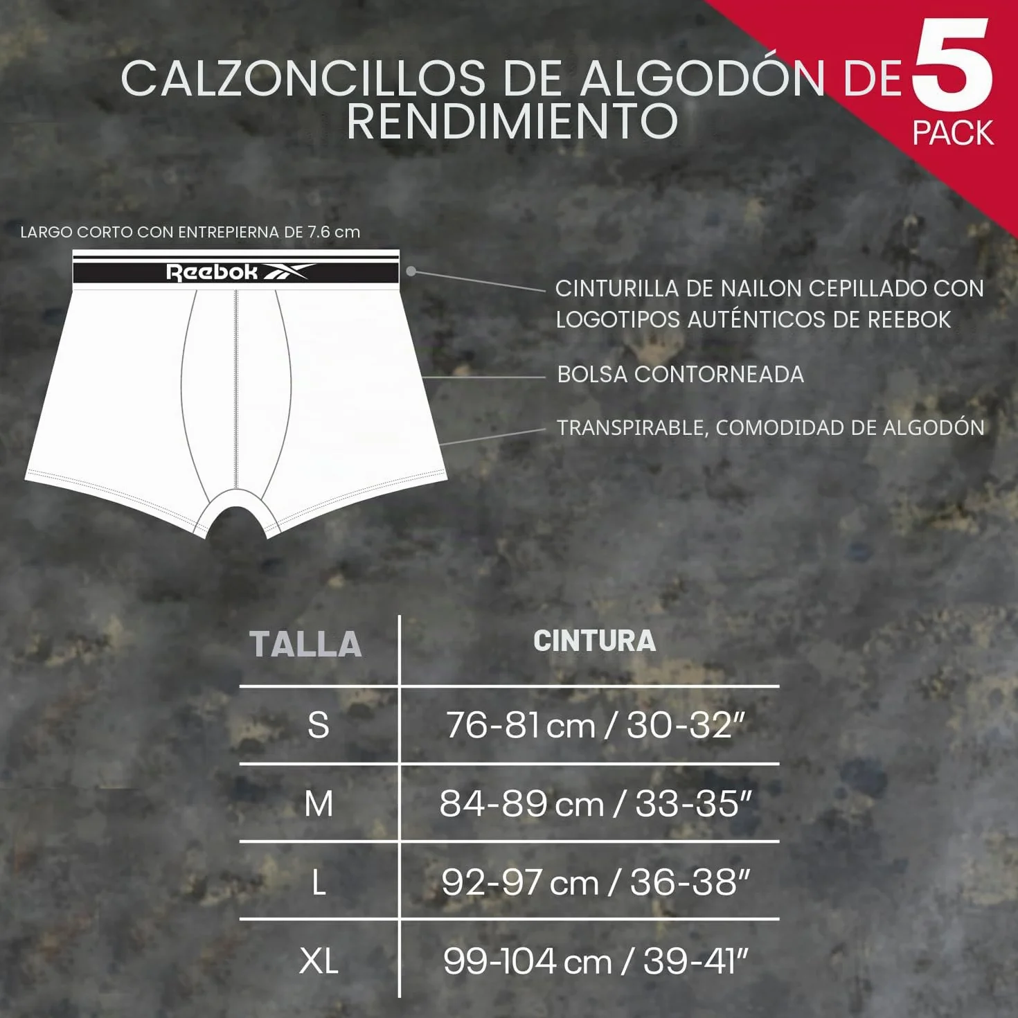 Reebok Jay Trunks Hombre (Pack de 5)
