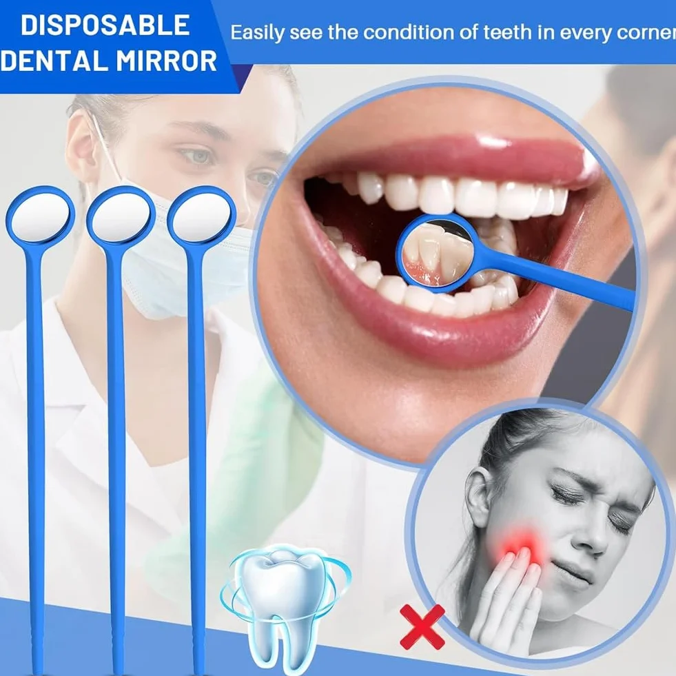 Espejo Dental Desechable 300 Piezas Antivaho Empaquetado Individualmente Azul