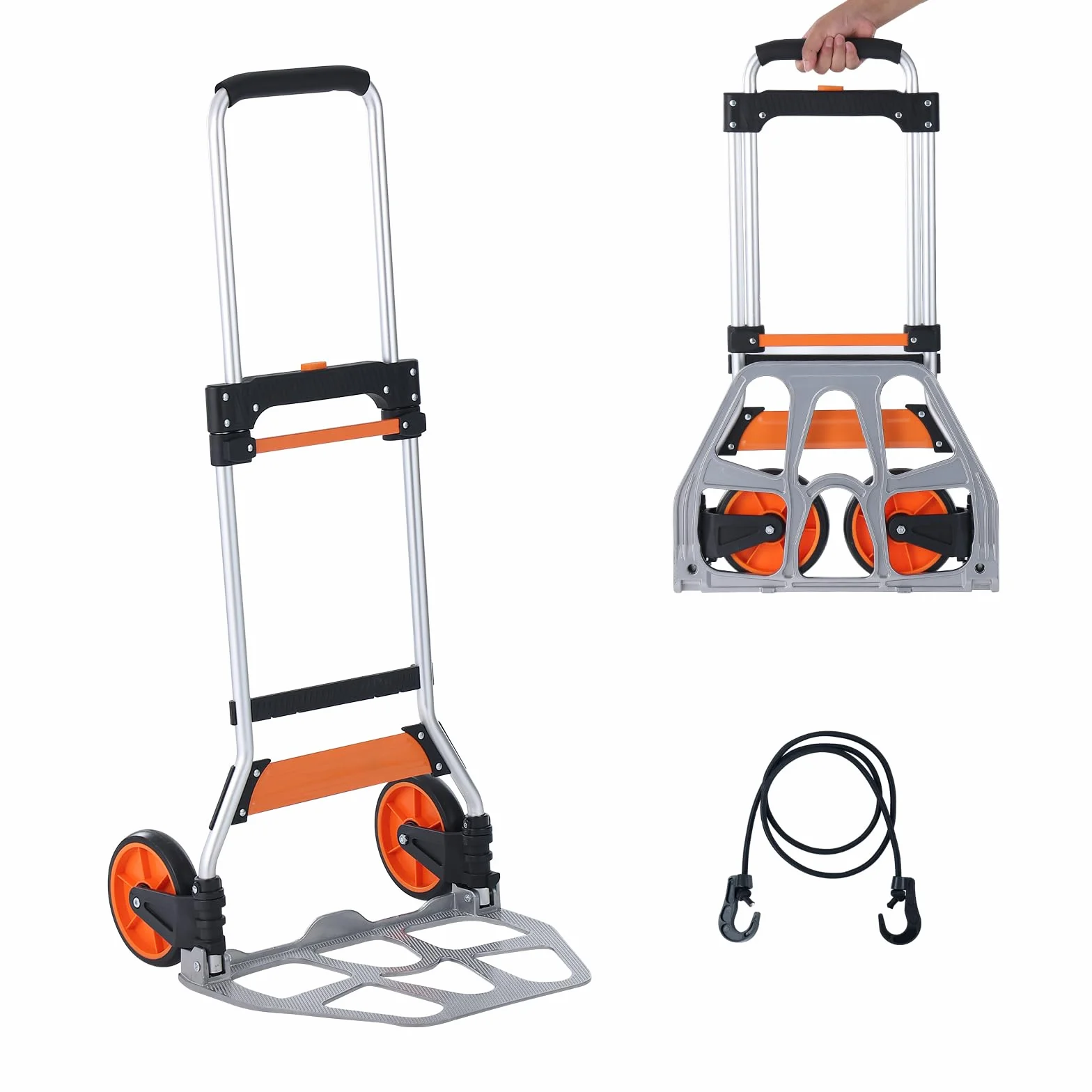 VEVOR Carretilla de Mano Plegable de Aluminio Carga 125 kg Carro de Mano con Ruedas de Goma Mango Telescópico