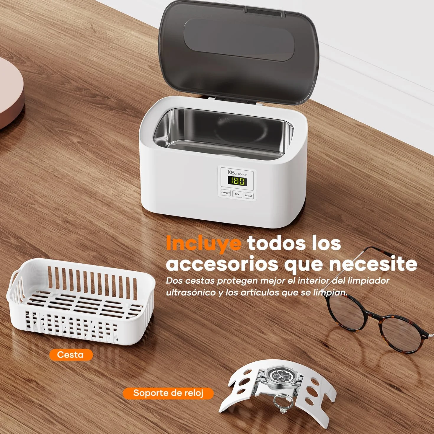 KECOOLKE Limpiador ultrasónico 600 ml temporizador digital para joyas gafas anillos
