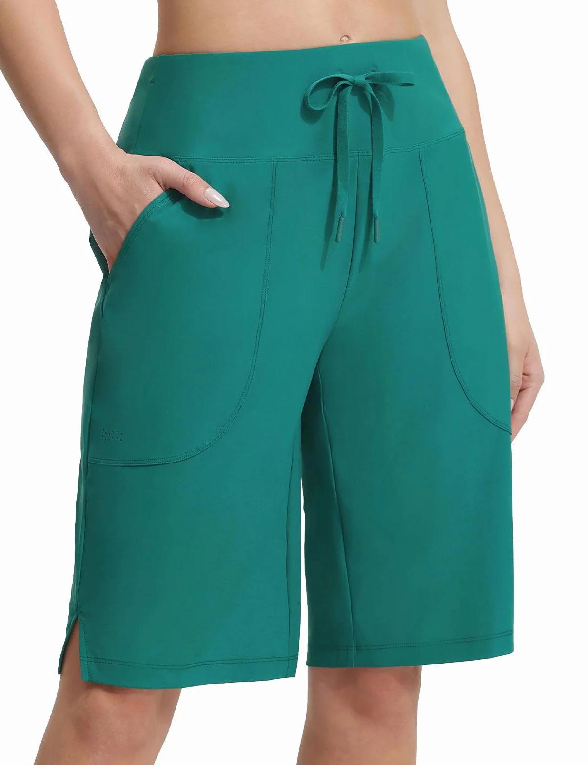 baleaf Pantalones cortos de natación para mujer, bermudas de 11 pulgadas, pantalones cortos largos con bolsillos, secado rápido, con cordón, parte inferior de bikini