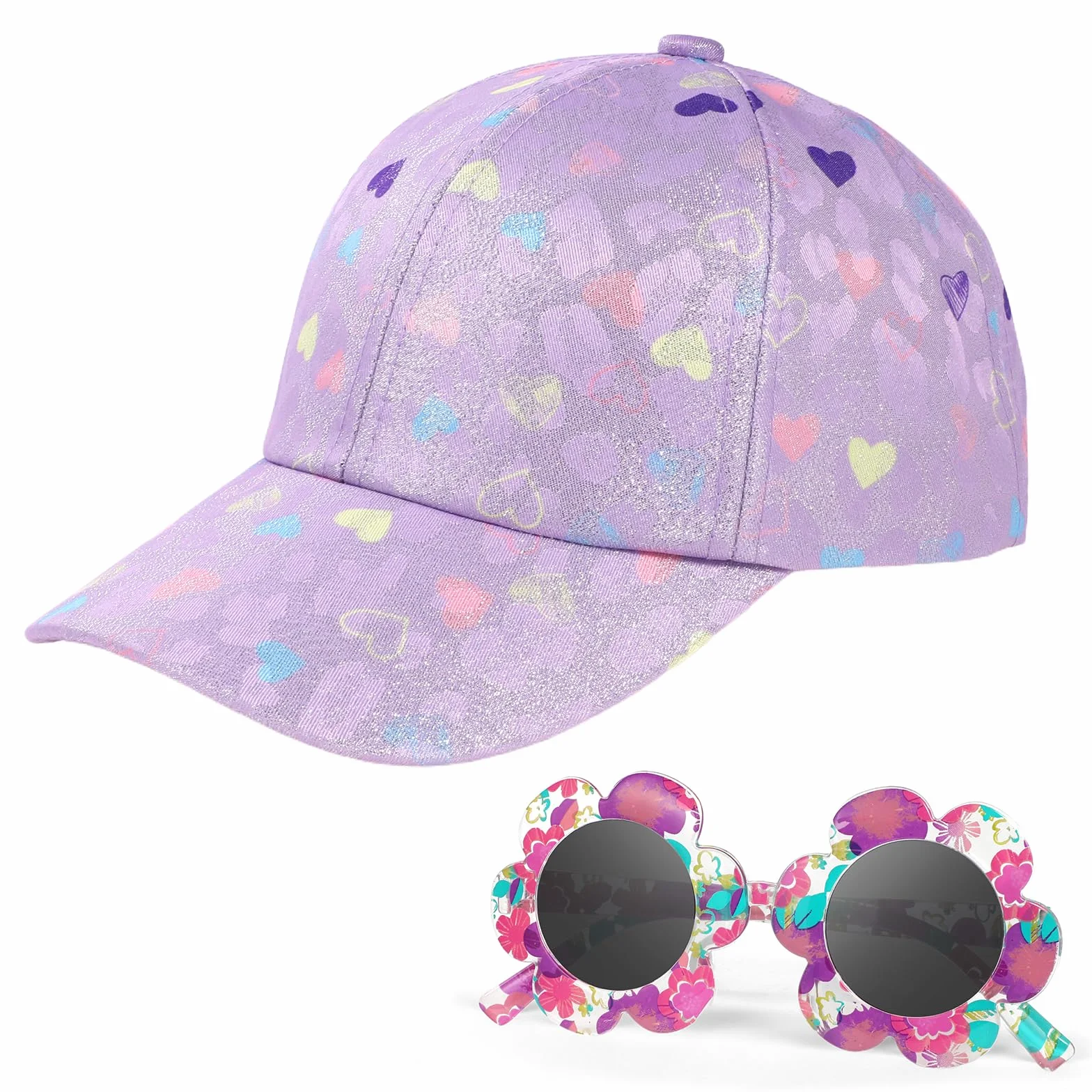 Gorra de Béisbol para Niñas, Gafas de Sol de Flor Linda Gorra Béisbol Ajustables Transpirable Gorra de Verano para Deporte Vacaciones Playa