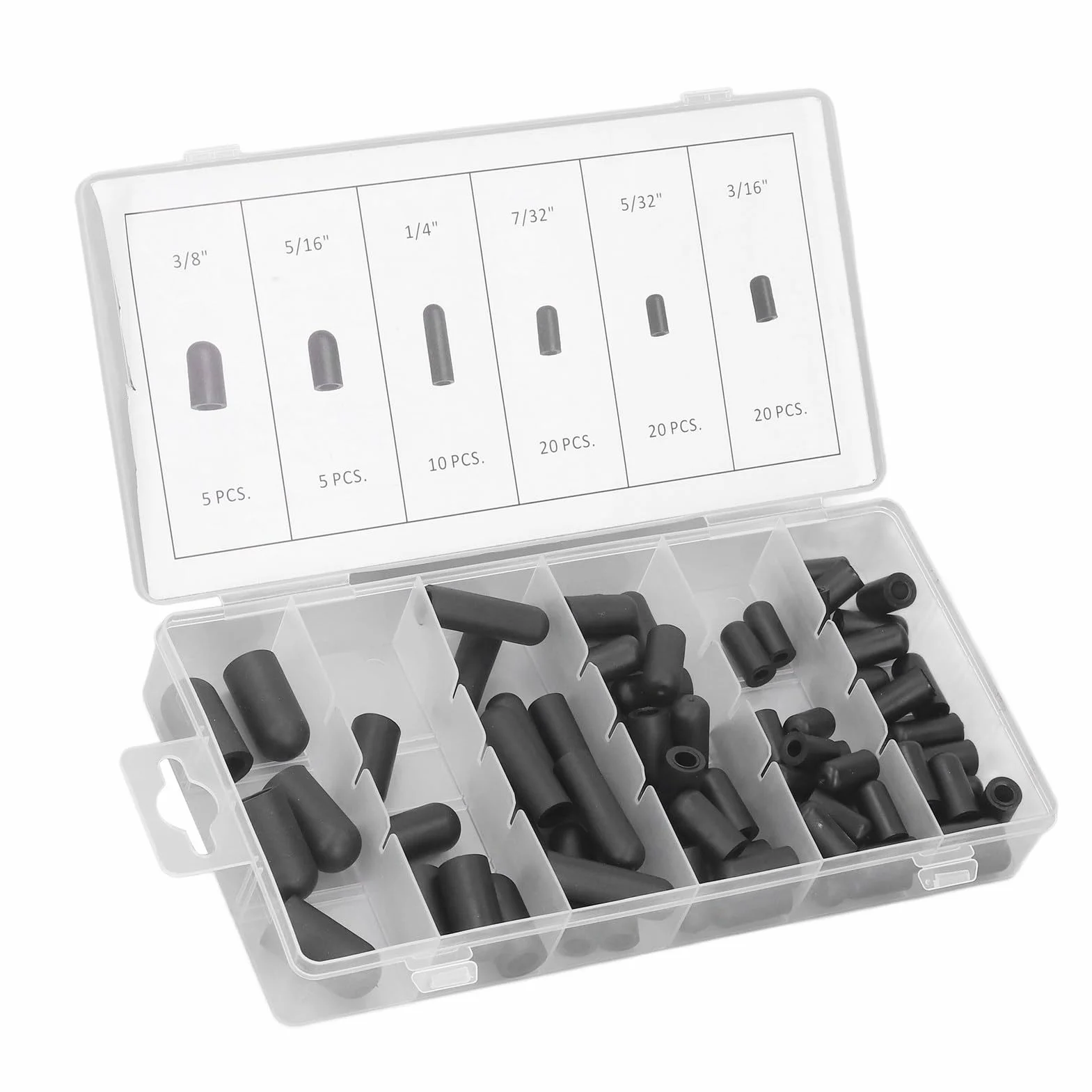 Kit de Tapones de Vacío 80 Uds., 5/32" a 3/8", Resistente a Altas Temperaturas, Goma, Negro