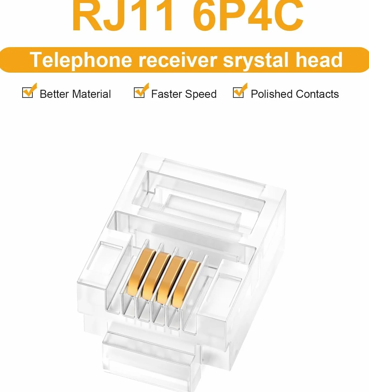 TECHZOCO Conector RJ11 6P4C Modular Teléfono AWG26 10 unidades