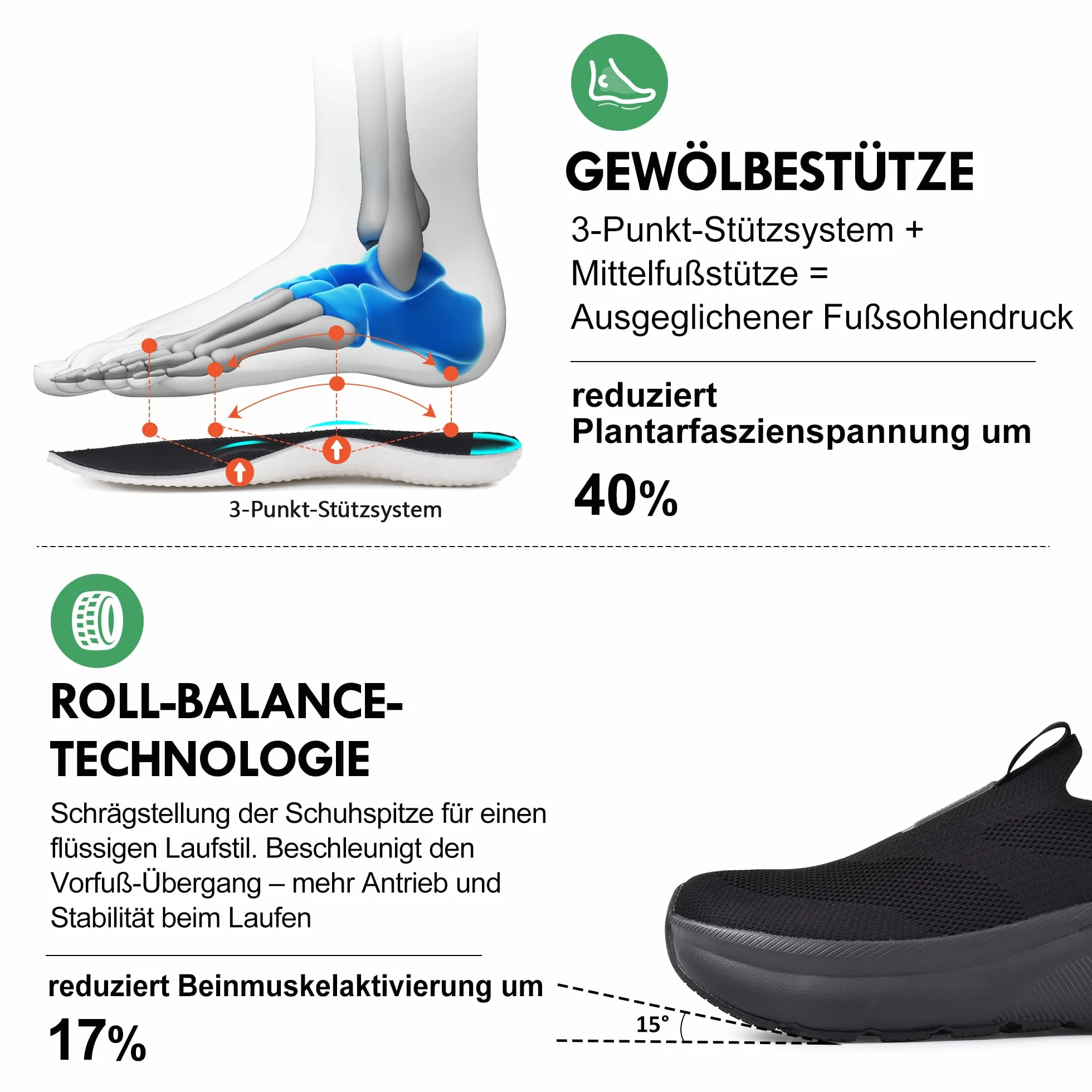 JACKSHIBO Zapatos Slip on Hombre Puntera Ancha Tacón Cero Espuma Viscoelástica Negro 44 EU