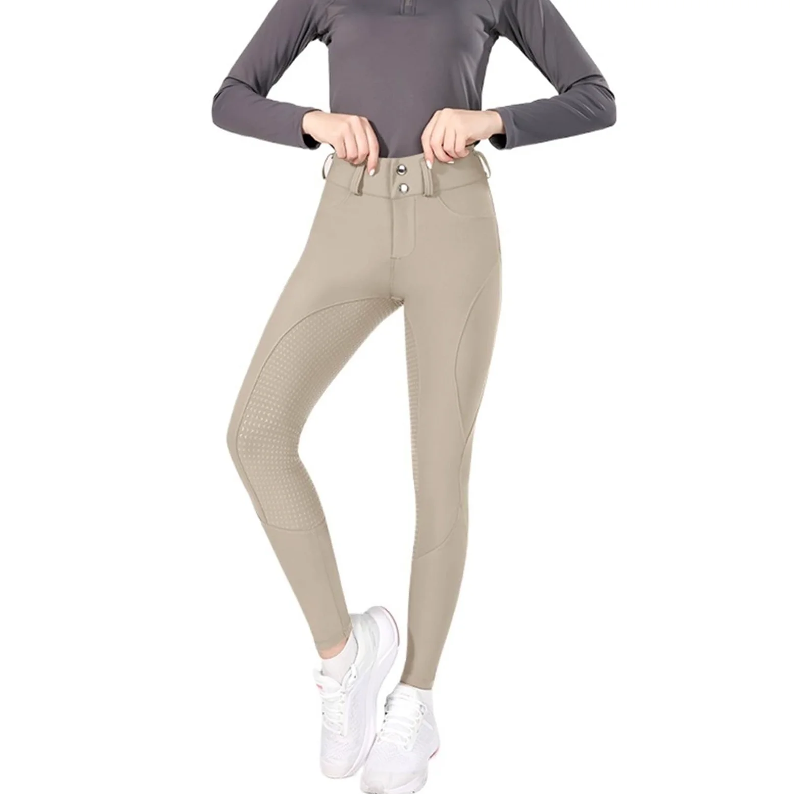 Pantalones Montar a Caballo Mujer Pantalones de equitación con Cremallera y Botones for Mujer, Mallas ecuestres, Deportivas competición(Khaki,M)