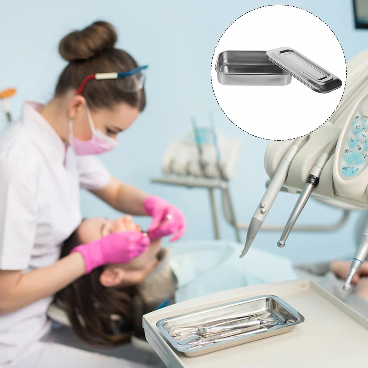 Bandeja de Acero Inoxidable para Instrumentos Médicos y Odontológicos Caja de Esterilización 8.26x5.11x1.77 Pulgadas