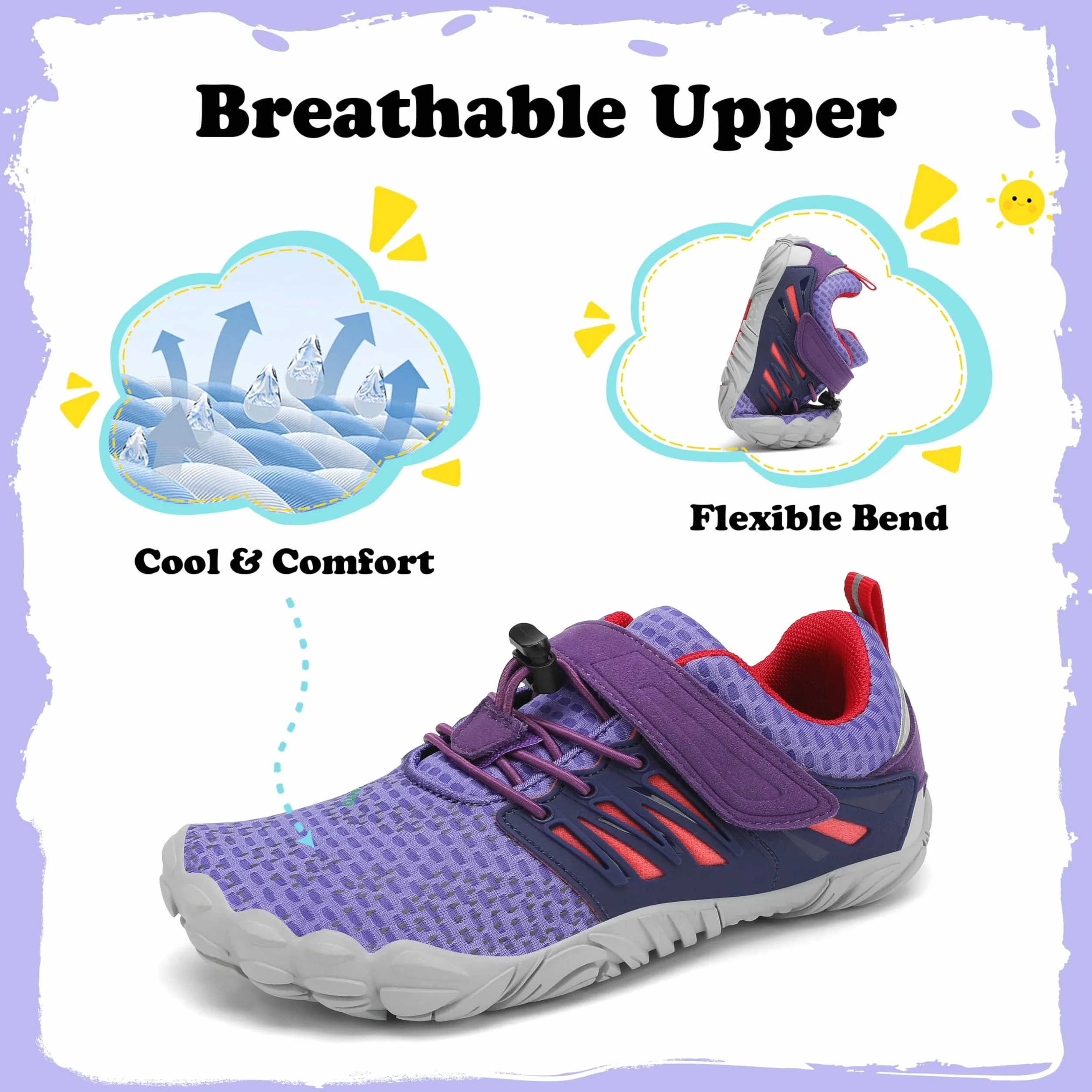 SAGUARO Niños Niño Niña Zapatillas Barefoot Zapatos Minimalistas Transpirables Calzado Barefoot Antideslizante Zapatillas de Trail Running Morado,Gr.29