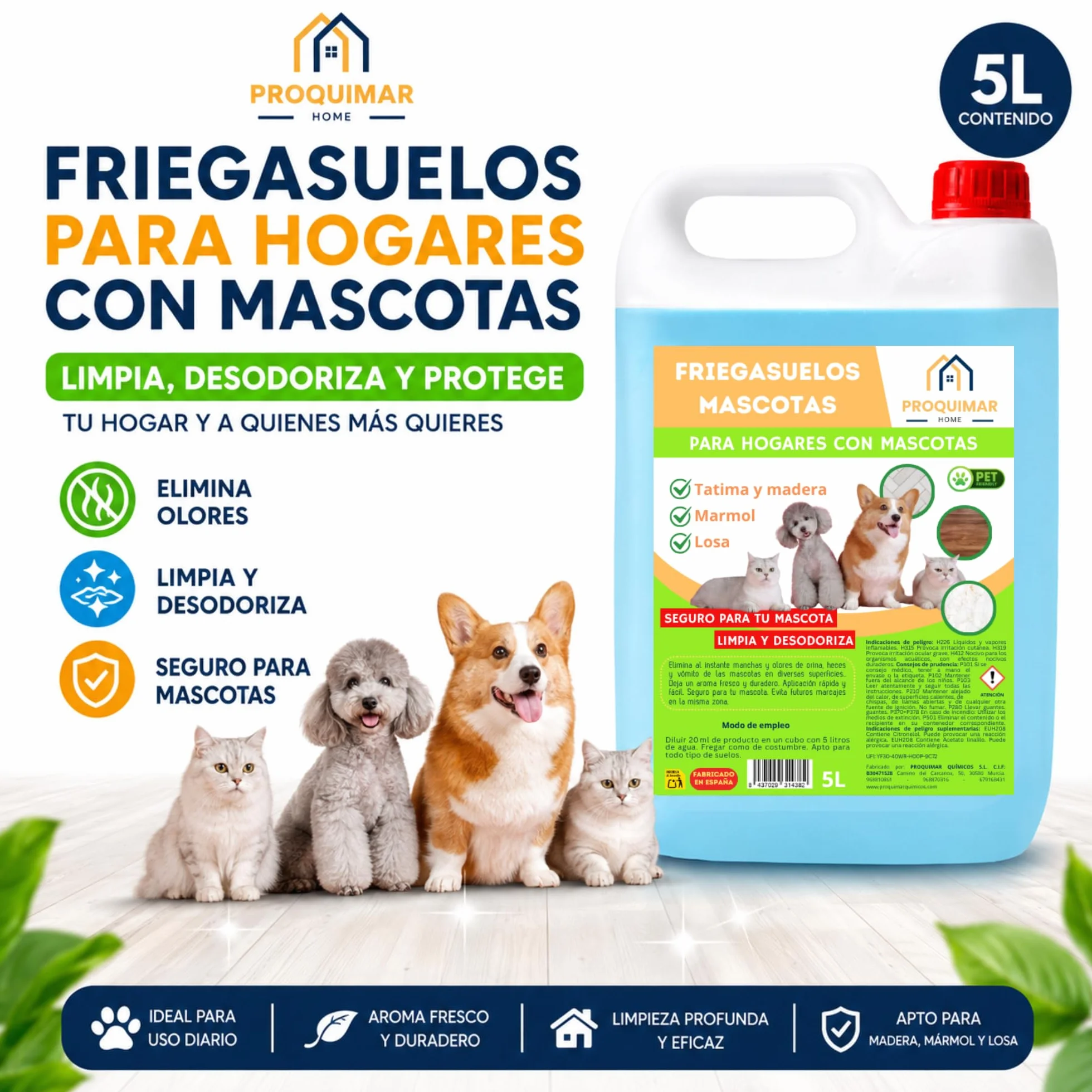 Fregasuelos Mascotas Limpiador Concentrado Perfumado 5L