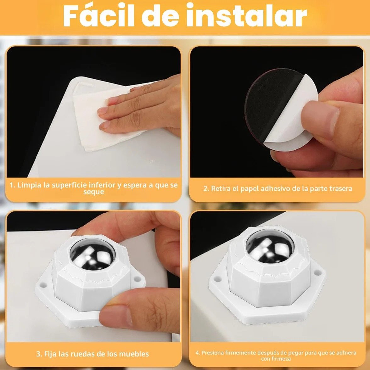 Ruedas de Bola 20mm Autoadhesivas para Muebles, Ruedas Giratorias Pequeñas para Electrodoméstico Sofá Armario (Blanco)