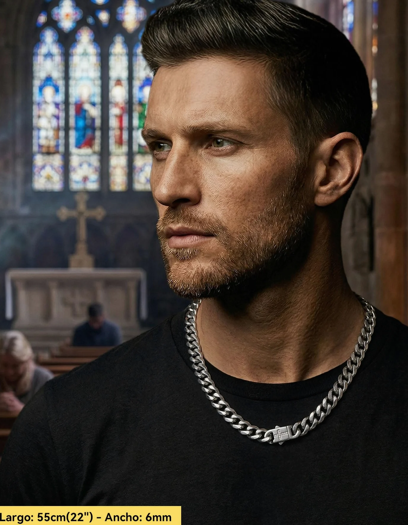 ChainsHouse Collar Colgante Cruz Hombre Cadenas Cubanas Acero Inoxidable Cierre Clip con Crucifijo Impermeable, 46cm -61cm Largo 6mm Ancho, Joyero Incluido
