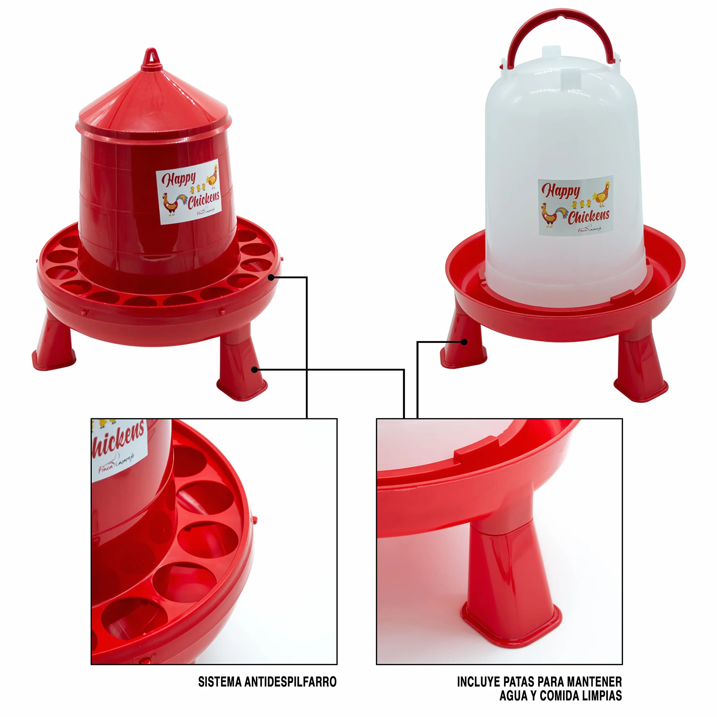 Comedero y Bebedero para Gallinas 4 kg 5 L con Patas Plástico Resistente