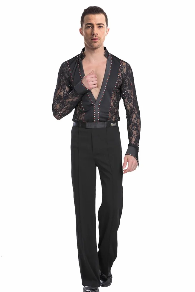 Hombres Cordón Translúcido Mangas Largas Latín Baile Camisa & Pantalones Actuación Ropa Escénica Disfraces Bailando Jazz Trajes