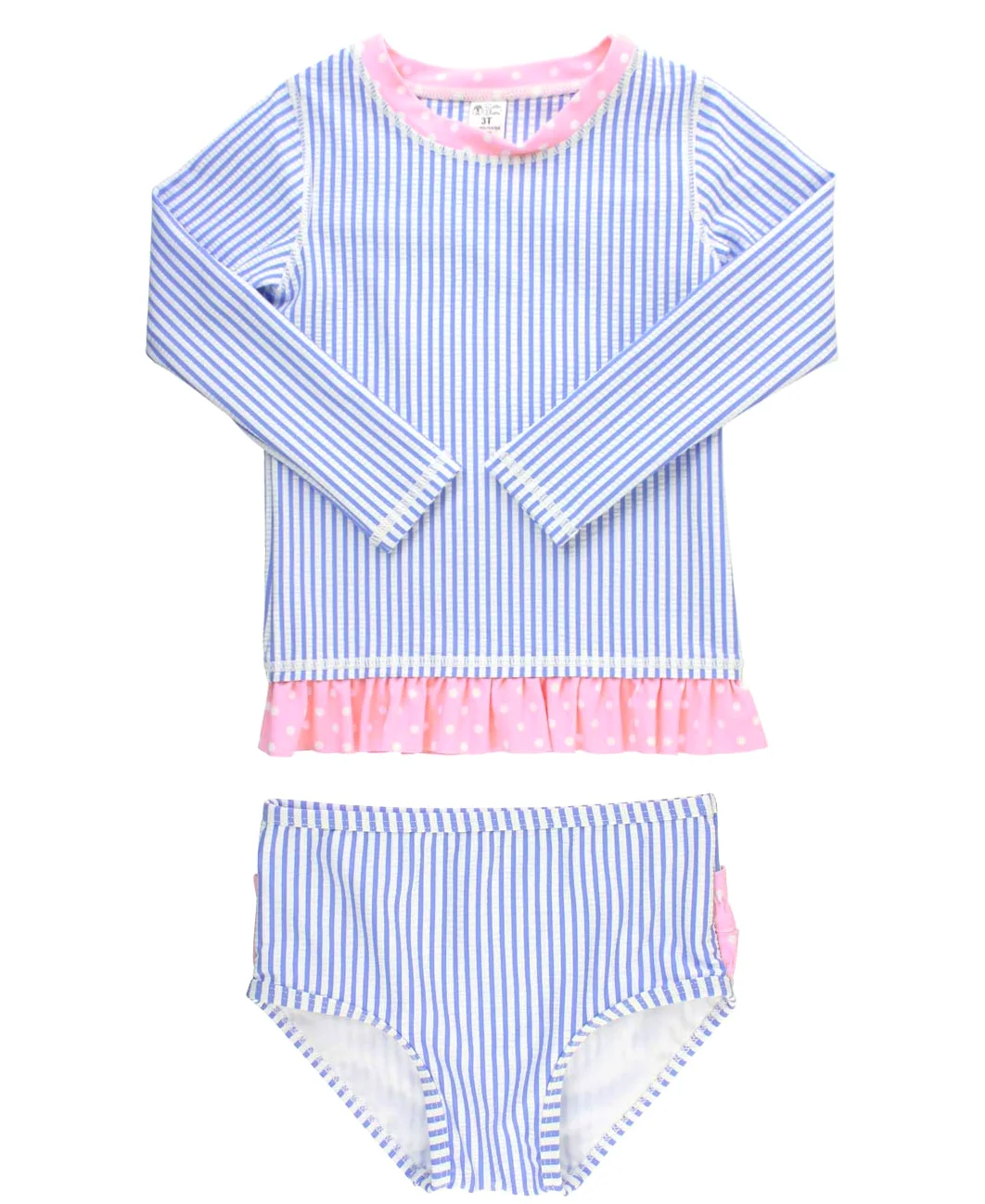RuffleButts Traje de baño de Manga Larga de Seersucker para niñas pequeñas - Seersucker Rosa, 3-6 Meses