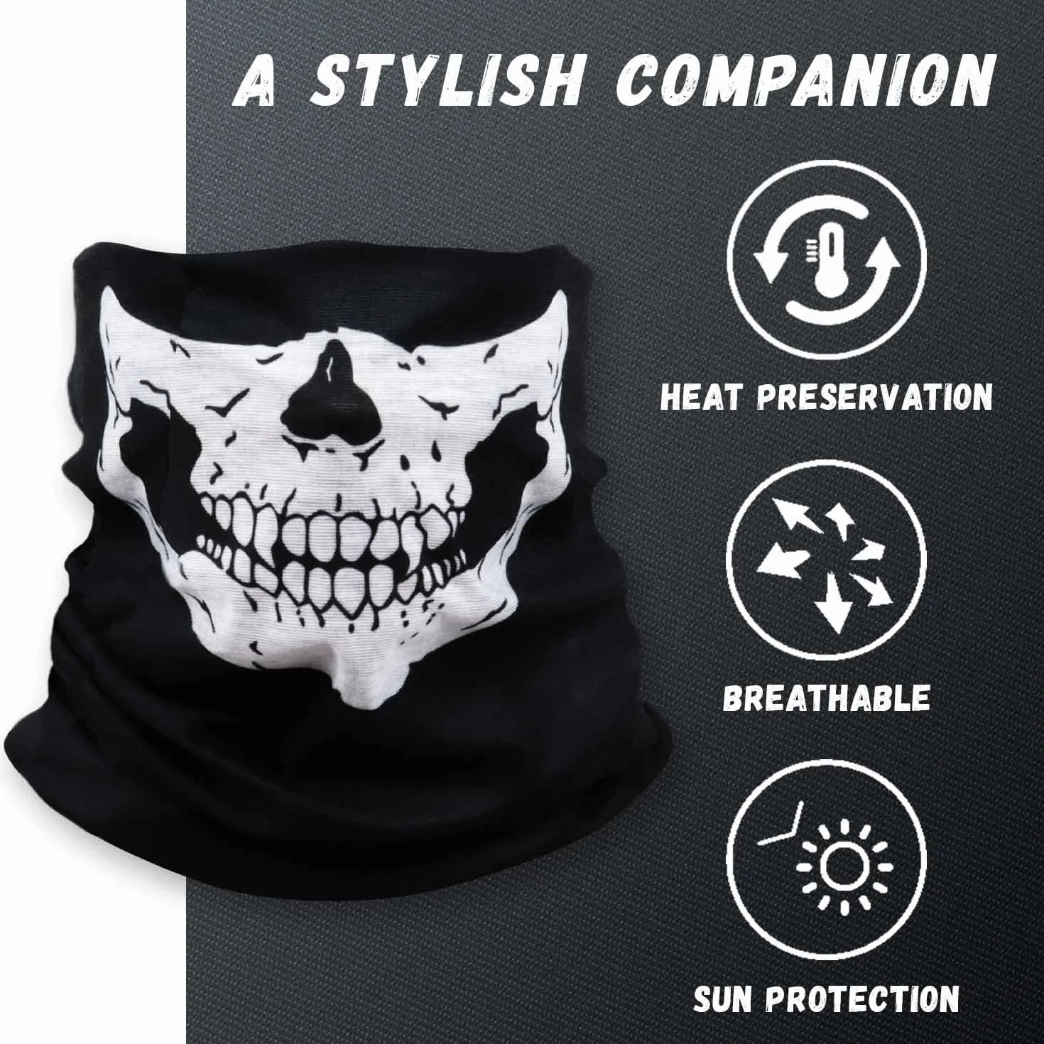 AWUMBUK Pañuelo Multifunción para Moto Hombre, Braga Cuello Halloween Calavera Máscara de Esqueleto Máscara de Tormenta esquí Pañuelo para el Cuello Negro