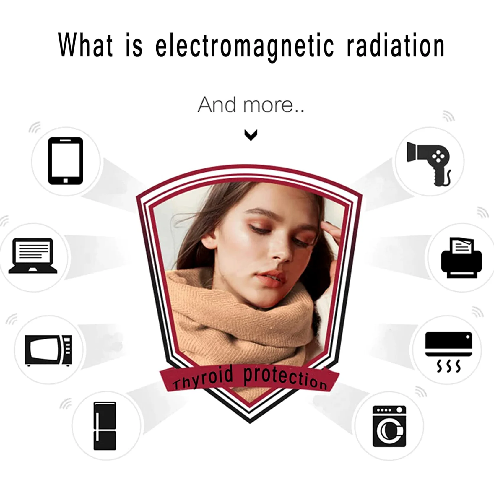 Bufanda de protección radiológica de Fibra de Plata EMF, Protector de Cuello Anti-radiación Protege la tiroides, Transpirable Estirable conductora