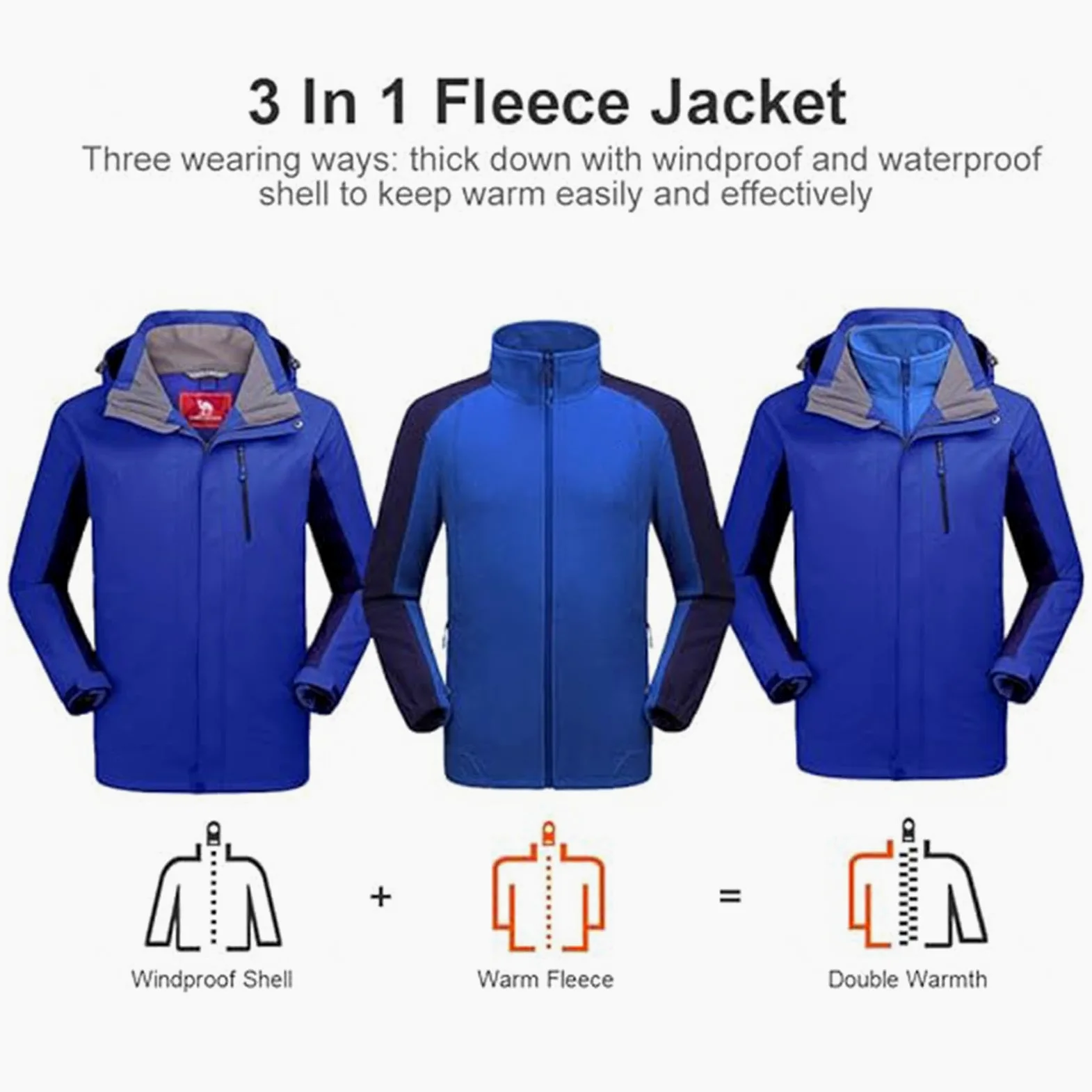 Chaqueta de Esquí para Hombre Chaqueta de Invierno Impermeable 3 en 1 Chaqueta para La Nieve Capucha Resistente Al Viento con Abrigo Interior de Forro Polar Cálido,B-L