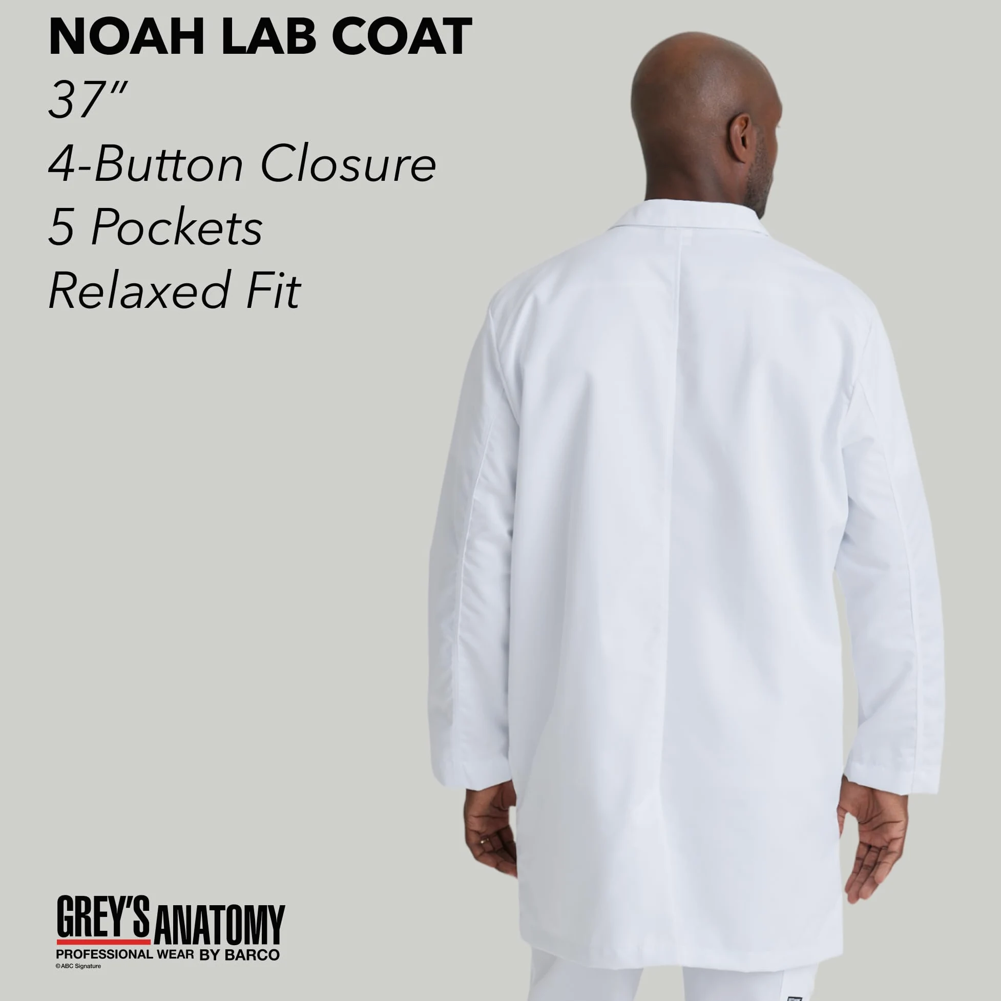 Barco Labcoat de 5 bolsillos 37" para hombre - Blanco - 50 cm