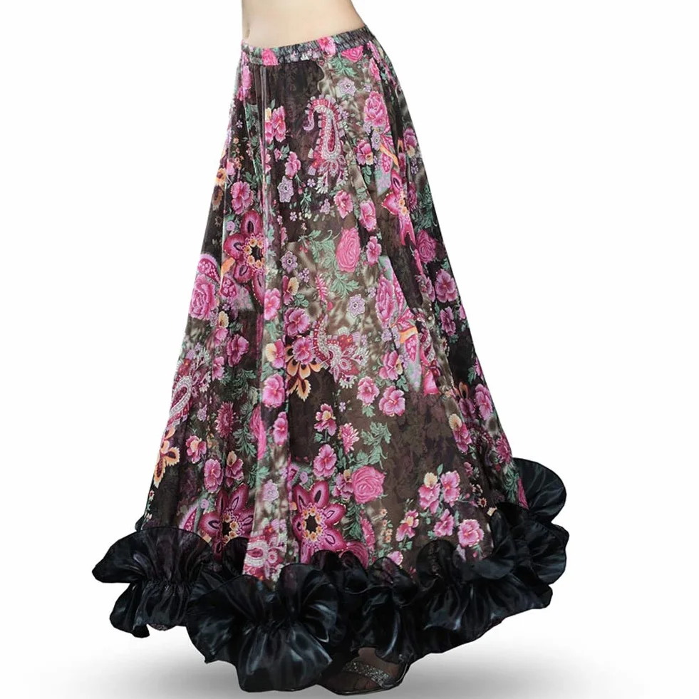 ROYAL SMEELA Falda de Gasa Baile Vientre para Mujer Full Voile Estilo Tribal Faldas de Flamenco Bohemio 360/720 Grados Floral Falda Danza Flamenca Faldas Danza del Vientre Trajes Danza del Vientre