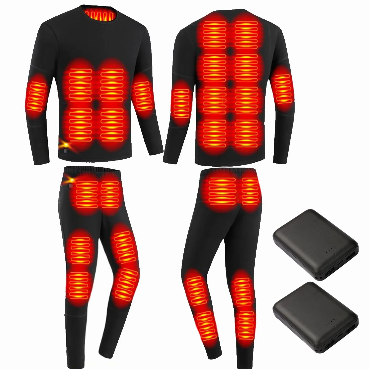 Conjunto de Ropa Interior térmica eléctrica para Hombre, Camiseta y Pantalones con calefacción de 28 Zonas y batería, para Exteriores.