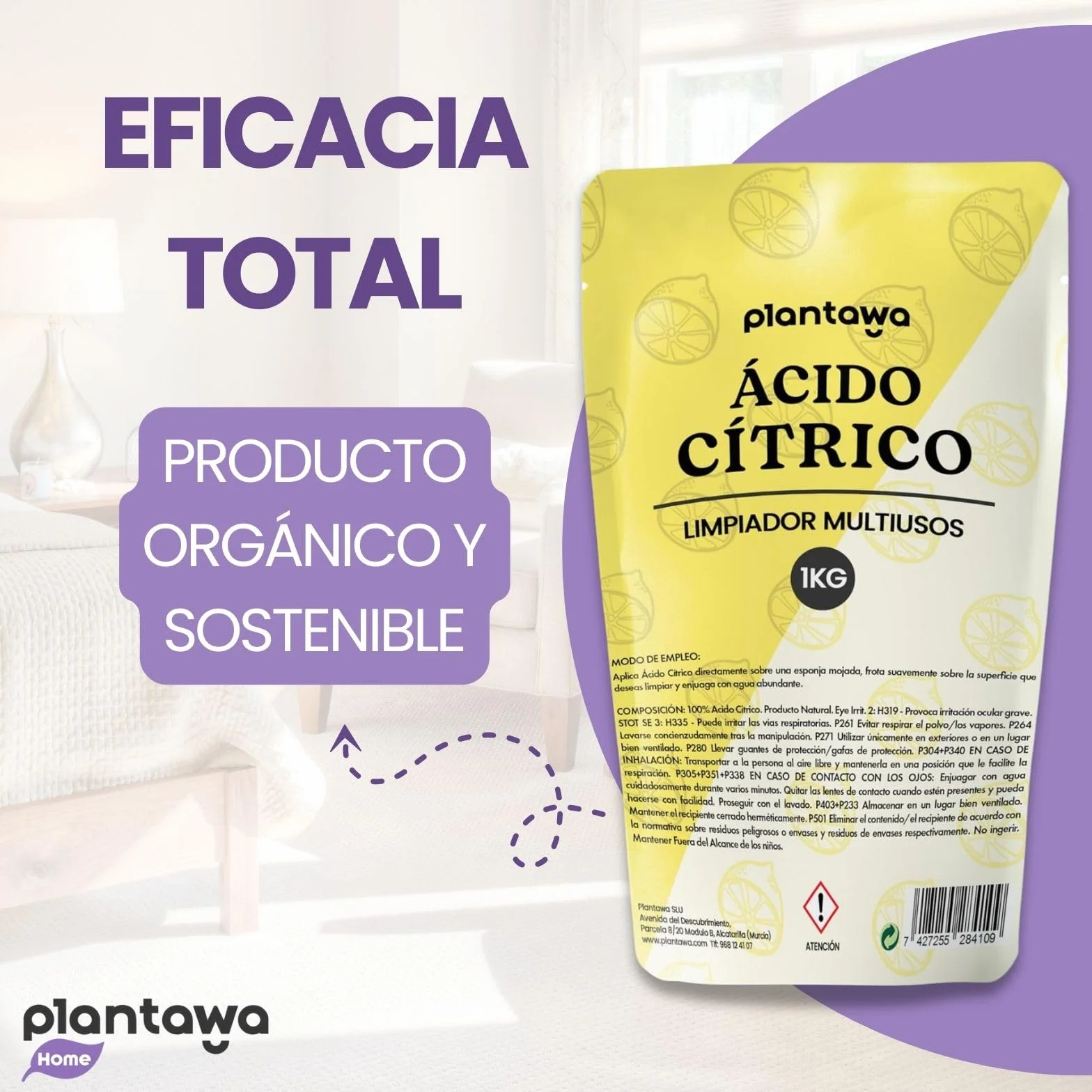 PLANTAWA Ácido Cítrico en Polvo 1 Kg Limpiador Multiusos Puro