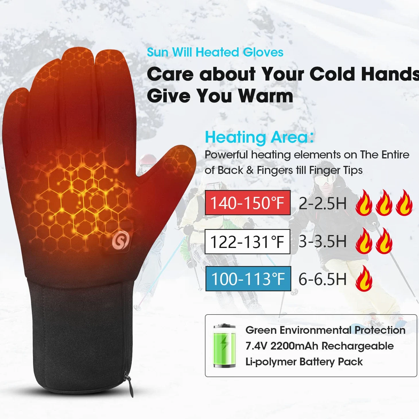 Guantes Calefactables, Guantes Térmicos Recargable 7.4V 2200mAh para Hombre y Mujer Eléctricos Guantes Moto Invierno Calefactables al Aire Libre Esquí Motociclismo Pesca Senderismo Prevenir Artritis