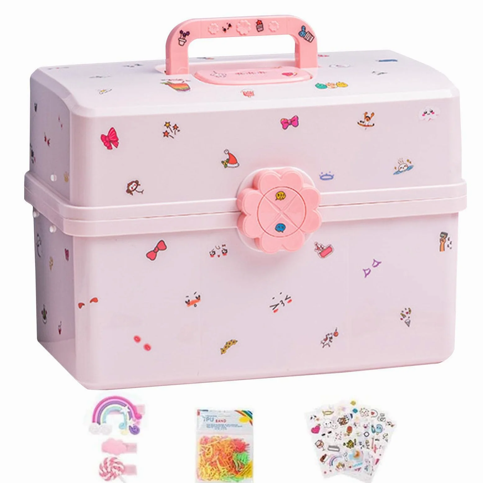 Caja de almacenamiento para el pelo para niñas y mujeres, color rosa para niños, caja de almacenamiento, accesorios para el cabello, caja para gomas para el pelo, pinzas para el pelo, caja para joyas
