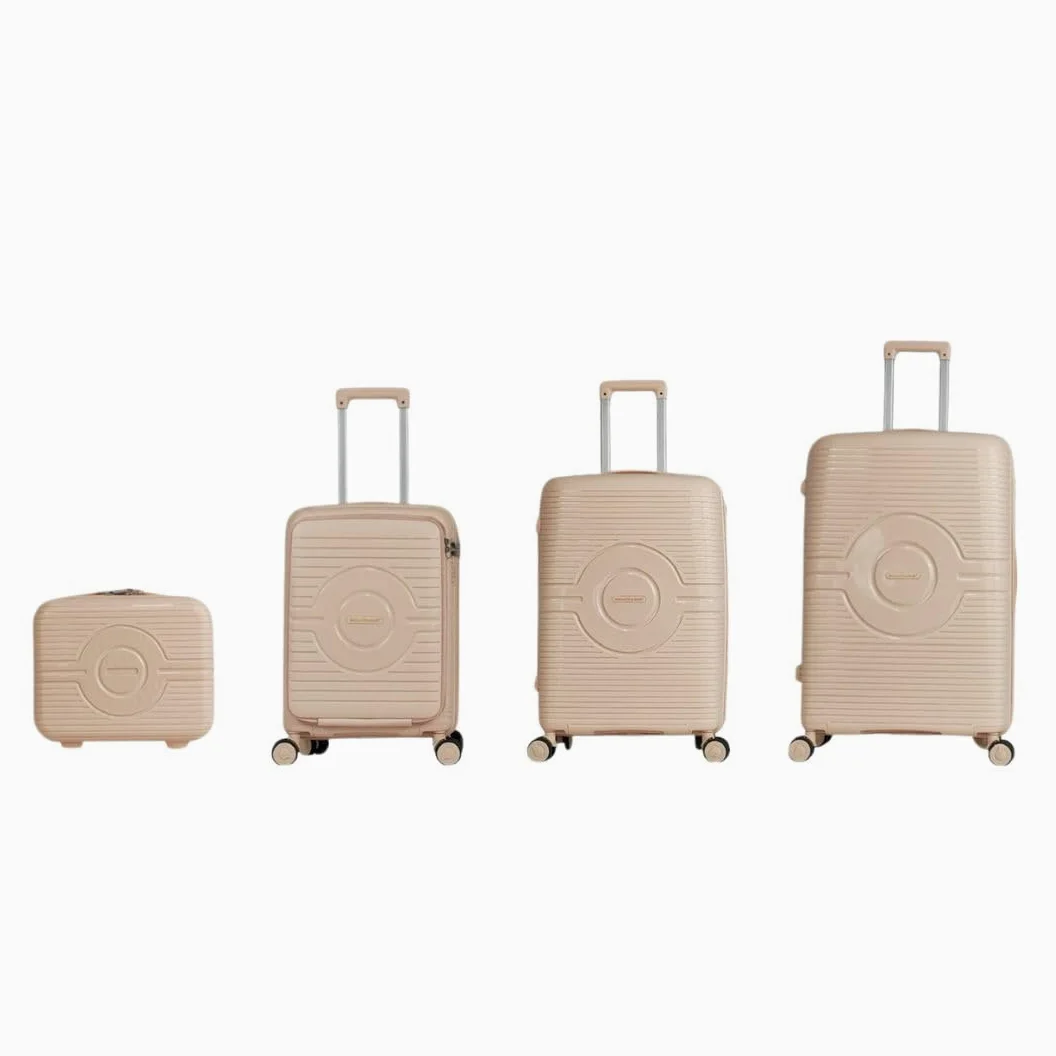 Max Star-Juego De Maletas 4 Piezas con Neceser Rigidas,4 Ruedas Dobles,Medidas Grande.76cm,Mediana.66cm,Pequeña.55cm Cabina, Material Polipropileno,Cerradura TSA,MS-2302 (Rose Gold)