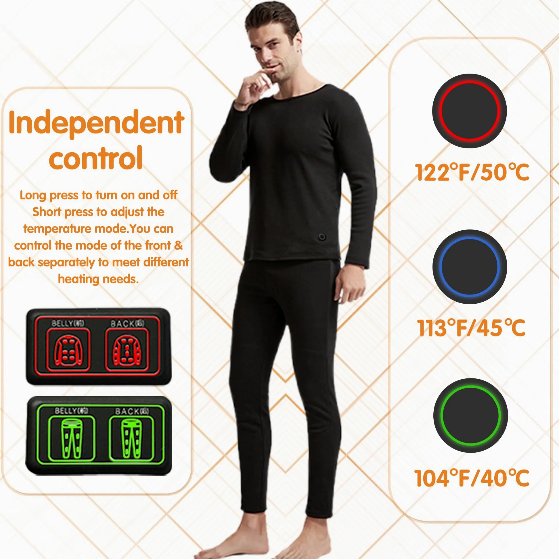 Camisas Térmicas Calentadas, Ropa Interior De Calefacción para Hombre Camiseta De Manga Larga Calentada Eléctrica Superior para La Caza Camping