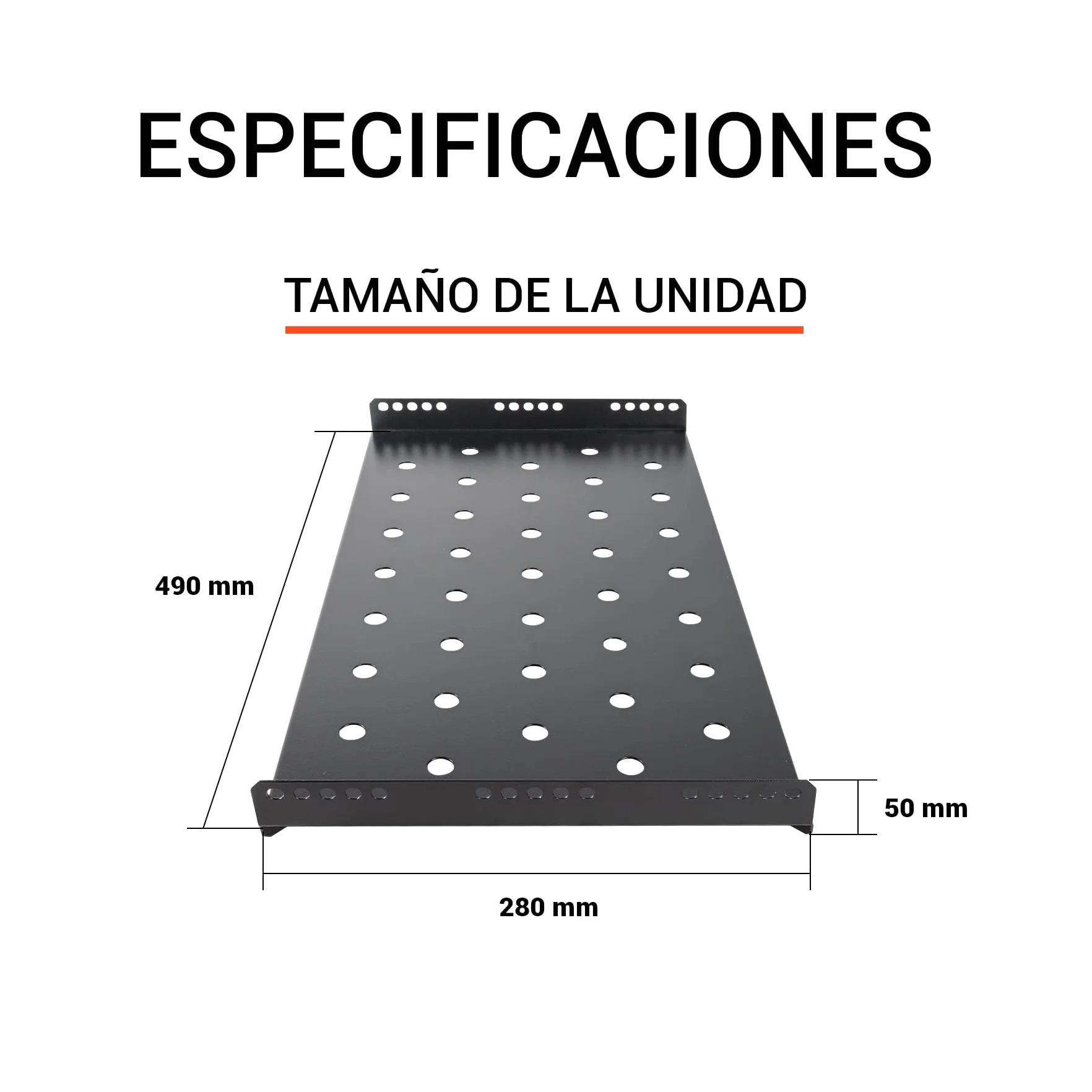 Aiten Bandeja Fija de Rejilla 1U 490 mm x 280 mm Acero Laminado 17 kg 19"