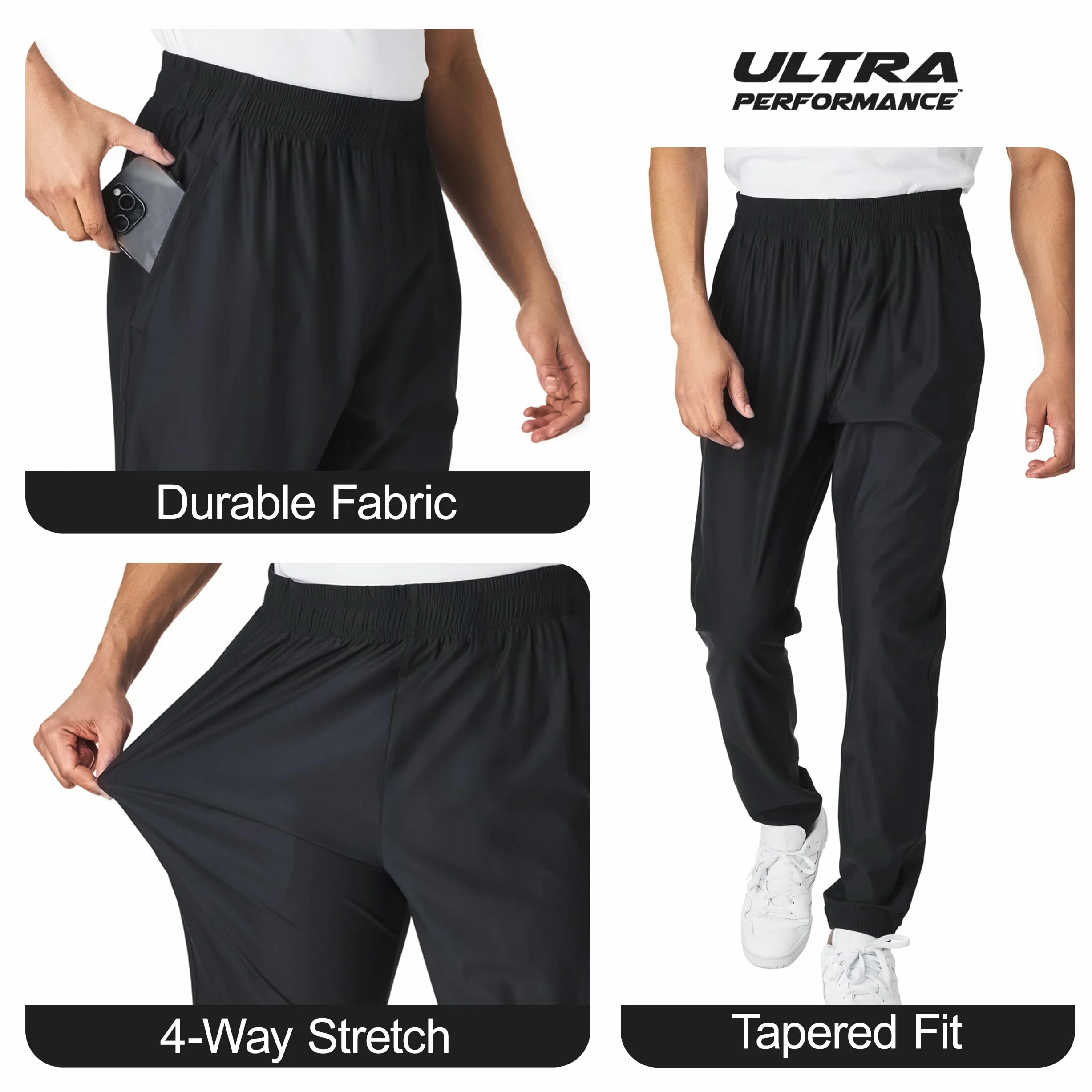 Ultra Performance Pantalones deportivos para hombre, pantalones deportivos de nailon elástico, pantalones deportivos de entrenamiento activo con bolsillos para hombre