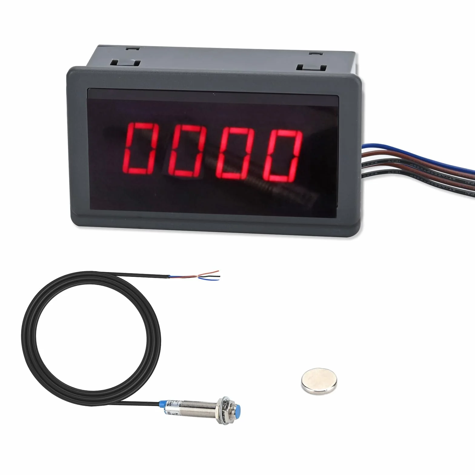Tacómetro LED rojo 4 dígitos 220 V CA con sensor Hall