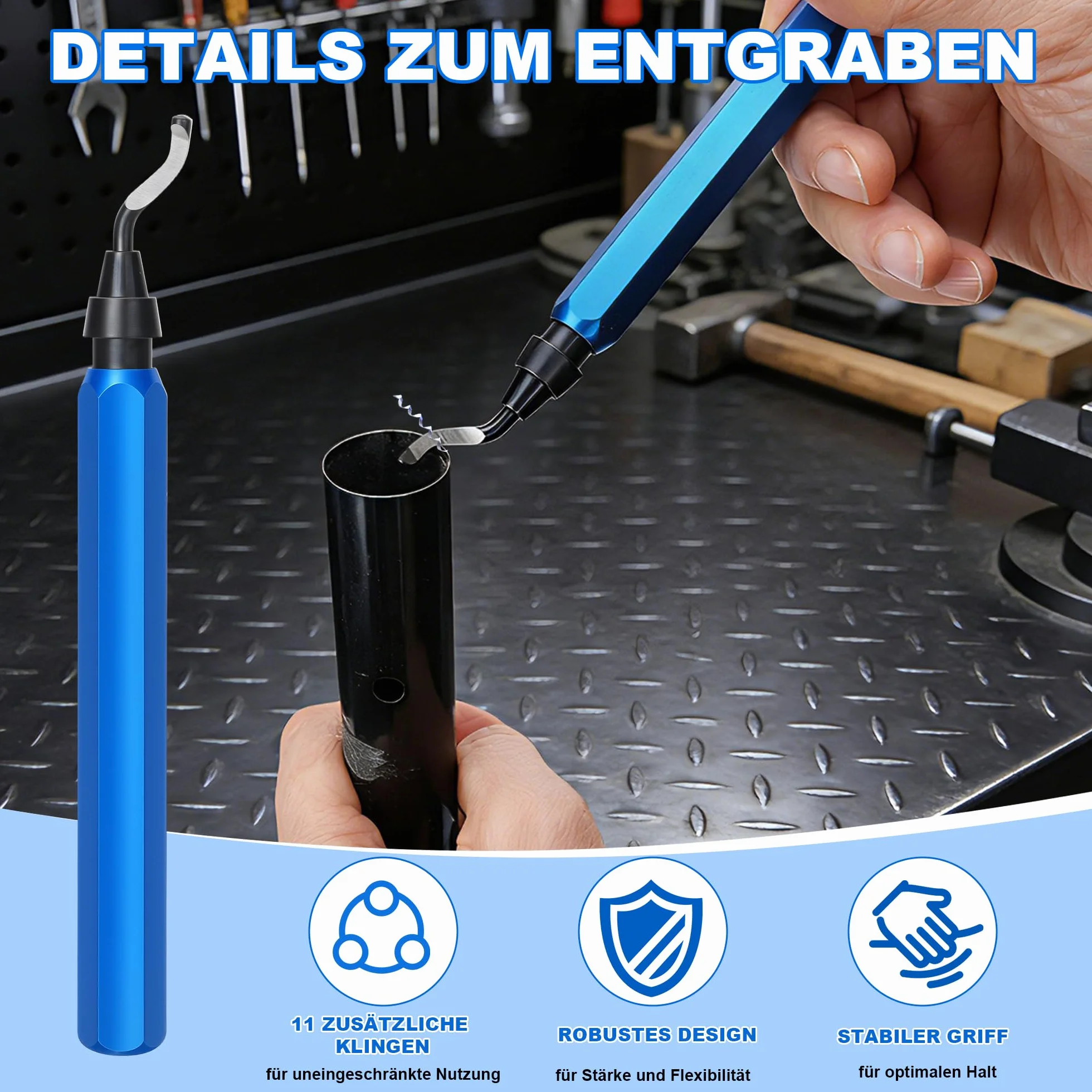 Desbarbador 18pcs Herramientas de Corte de Desbarbado 11 Cuchillas Giratorio 360° Quita Rebabas Acero Plástico Aluminio Cobre
