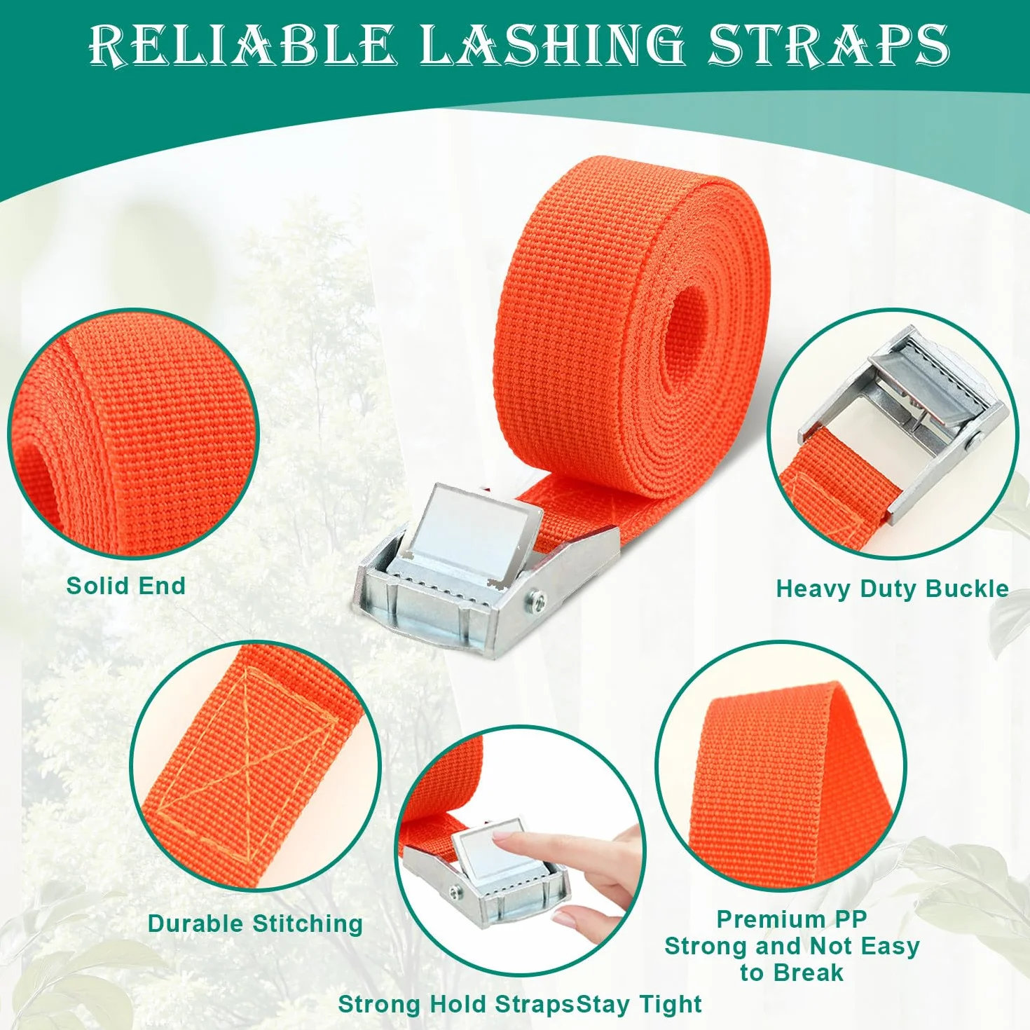 Cinchas de Amarre 25mm x 2m Correas Tensoras Naranja DIN EN 12195-2 para Motos Furgonetas Bicicletas