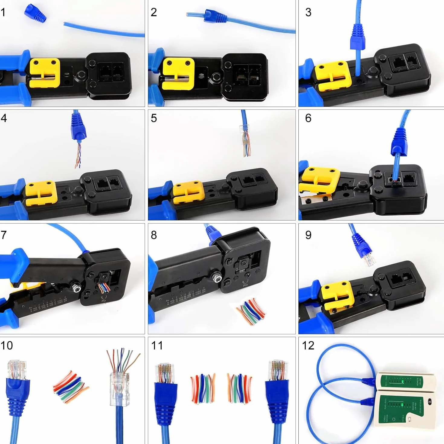 Kit de herramientas de crimpado Ethernet RJ45, Cat5, Cat5e y Cat6 con 50 conectores y cubiertas