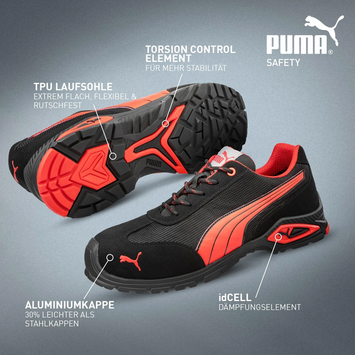PUMA Safety Madrid Low S1PL FO SR - Zapatos de seguridad para hombre, antideslizantes, transpirables, puntera de aluminio, zapatos de trabajo