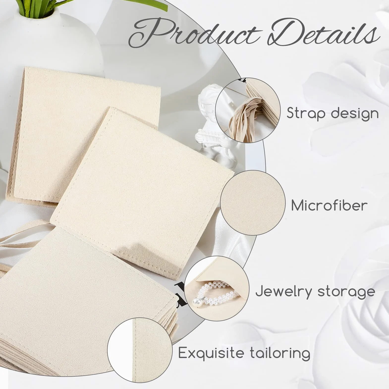 120 bolsas de microfibra para joyas, bolsas de regalo de joyería, paquete de pulseras con pajarita para pequeñas empresas con paño de limpieza de joyas para aretes, collares y embalaje (beige)