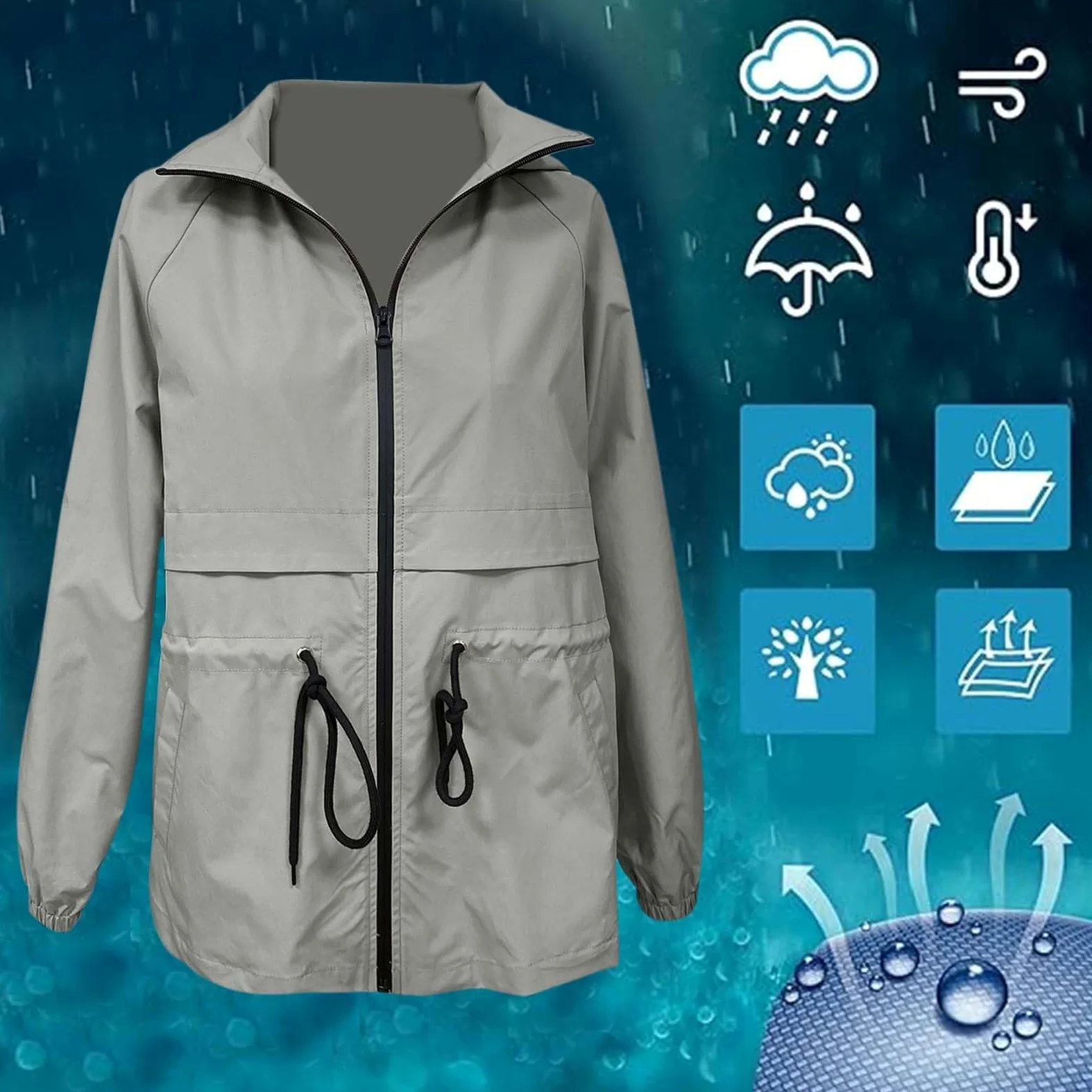 Genérico 2026 Chubasquero Chaqueta de Senderismo al Aire Libre con Capucha Impermeable Transpirable para y Ocio Abrigo Cortavientos Longitud Media Amazon ES