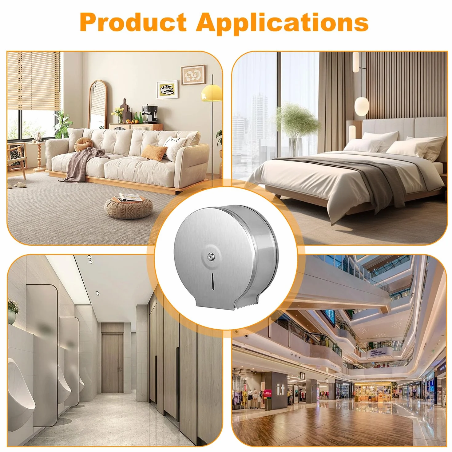 Dispensador de Papel Higiénico Jumbo Comercial de Acero Inoxidable 9 Pulgadas Montaje en Pared con Cerradura