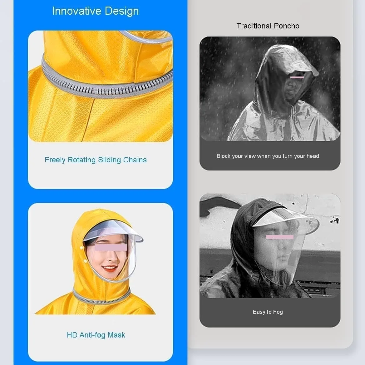 Poncho,Poncho de Lluvia,Cubierta de Lluvia con Capucha para Silla de Ruedas,Poncho de Bicicleta, Chubasquero de Ciclismo de Doble Uso Doble E Individual/Red/L