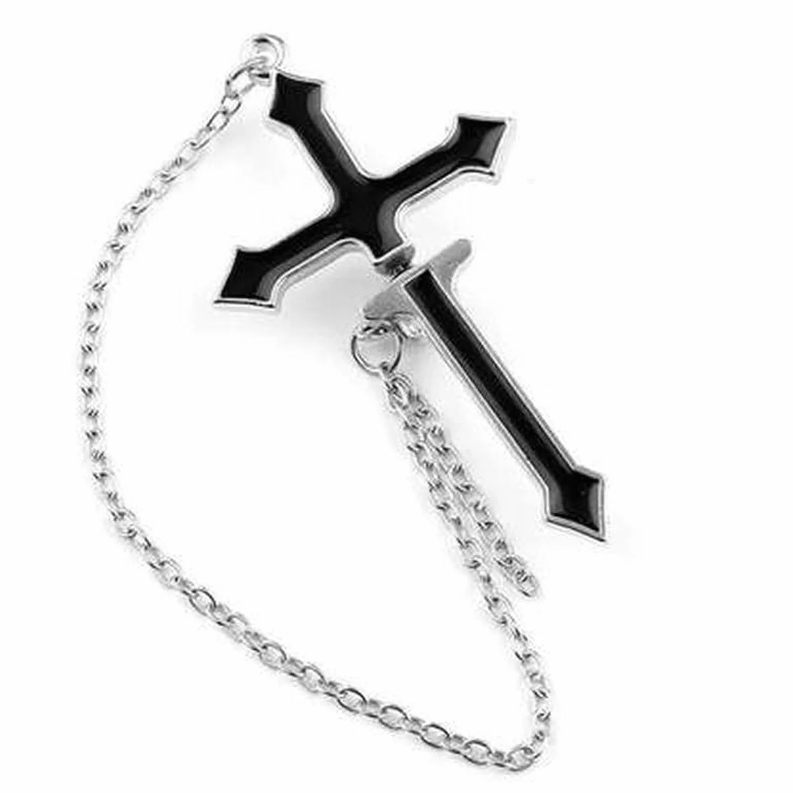 2 Piezas Punk Style Cross Stud Pendientes Moda Negro Escalador Cadena Colgante Colgante, Cadena Espada Vaina Pendientes de Hombres Muchachos Niños