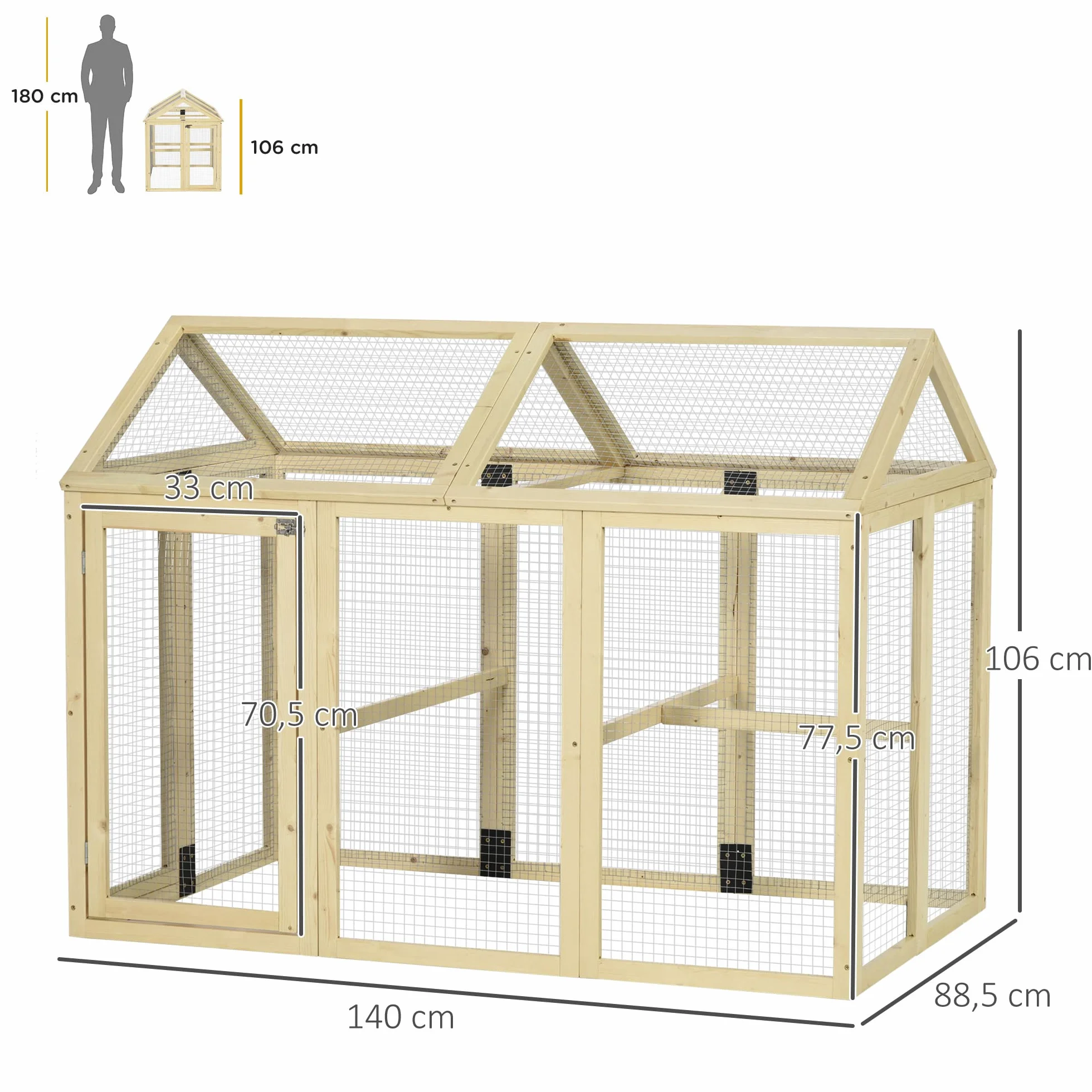 PawHut Gallinero Exterior Madera 140x88,5x106 cm 1-3 Gallinas 3 Perchas 2 Puertas Cierre