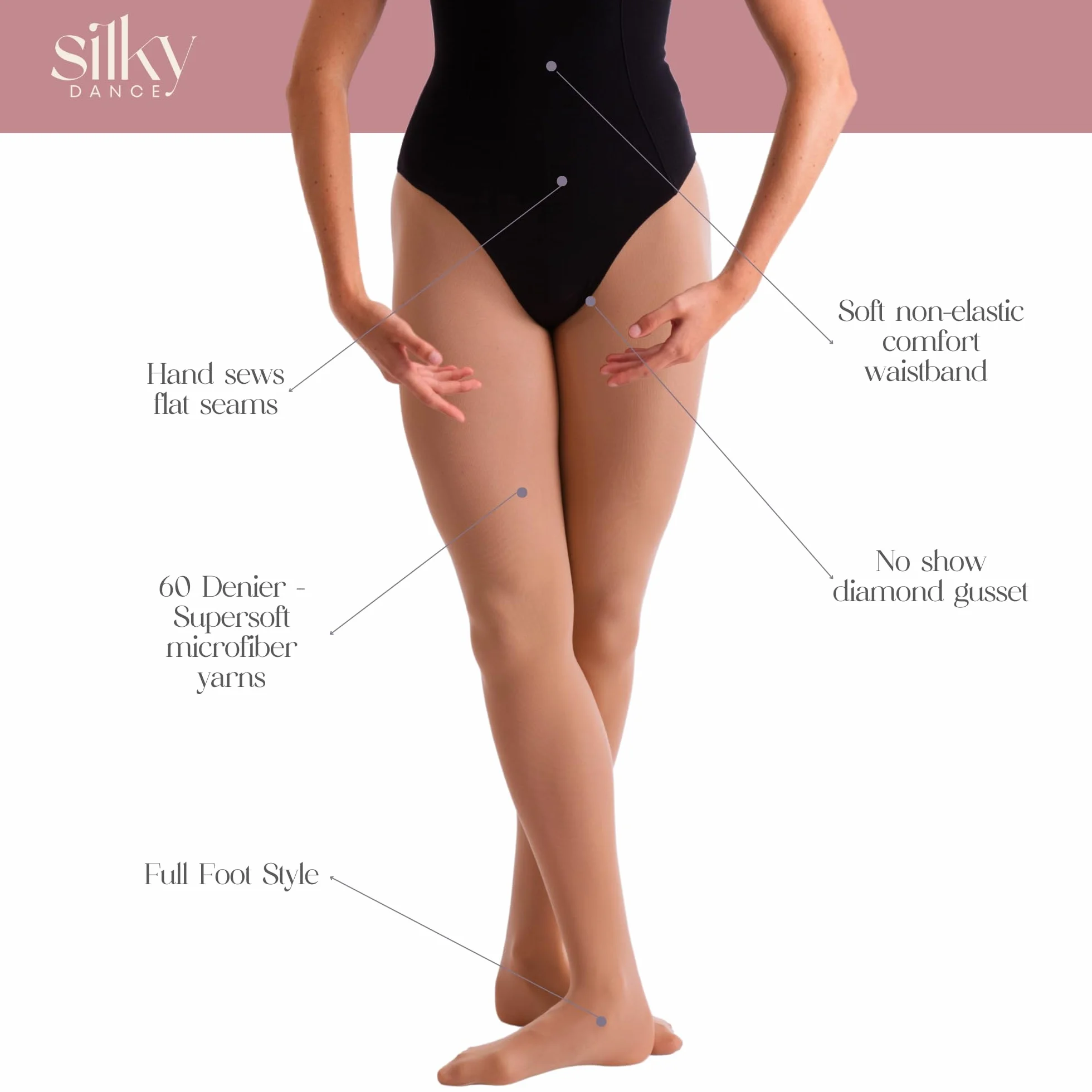 Medias de ballet 60 denier pie completo paquete múltiple rosa blanco negro bronceado bronceado claro