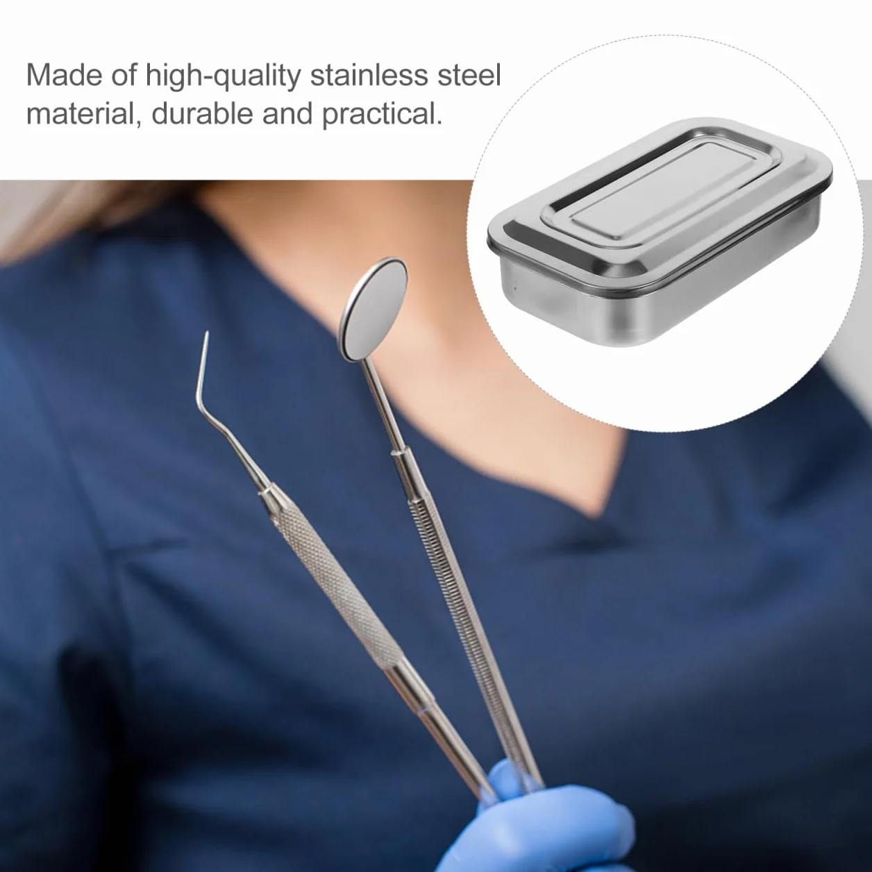 Bandeja de Acero Inoxidable para Instrumentos Médicos y Odontológicos Caja de Esterilización 8.26x5.11x1.77 Pulgadas