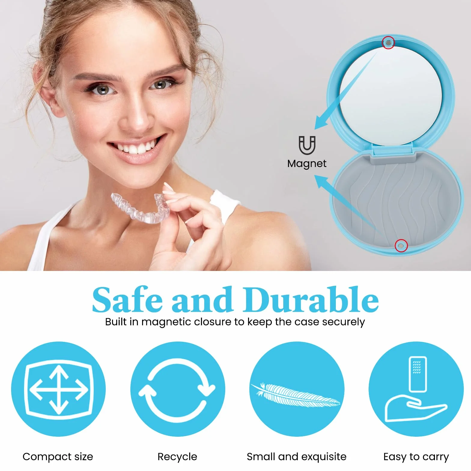 Caja Férula Dental con Herramienta de Eliminación de Alineadores y Masticador Invisible, 2 Piezas, Apto para Ortodoncia (Azul+Negro)