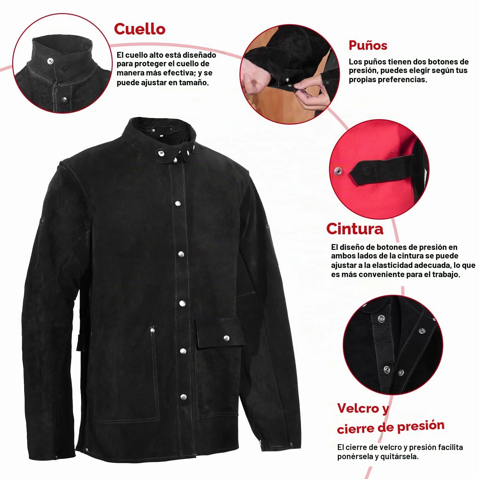 QeeLink Chaqueta de Soldadura de Cuero Hombre Resistente al Calor Heavy Duty Seguridad Soldador Ropa Trabajo Negro