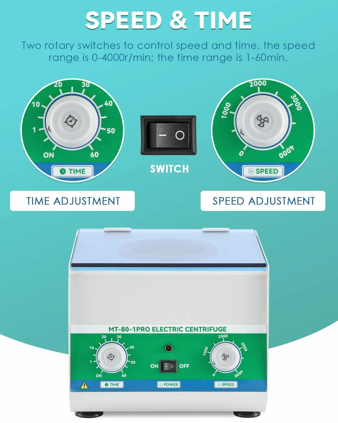 Mxmoonant Centrifugadora de Laboratorio 4000rpm 6x15ml 1865xg 60min Temporizador