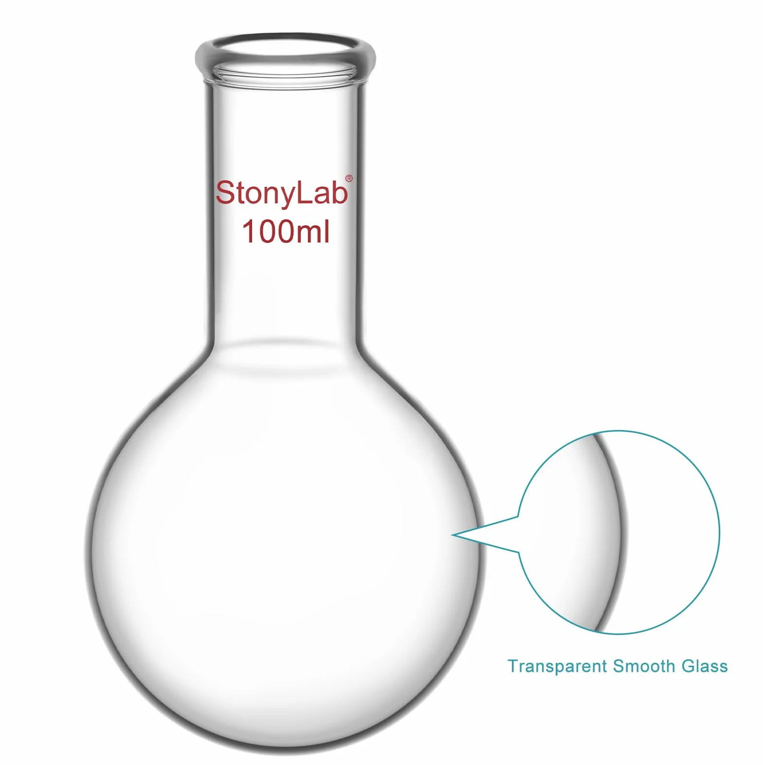 Matraz Fondo Redondo Cuello Largo de Cristal Borosilicato Pared Gruesa RBF 100ml