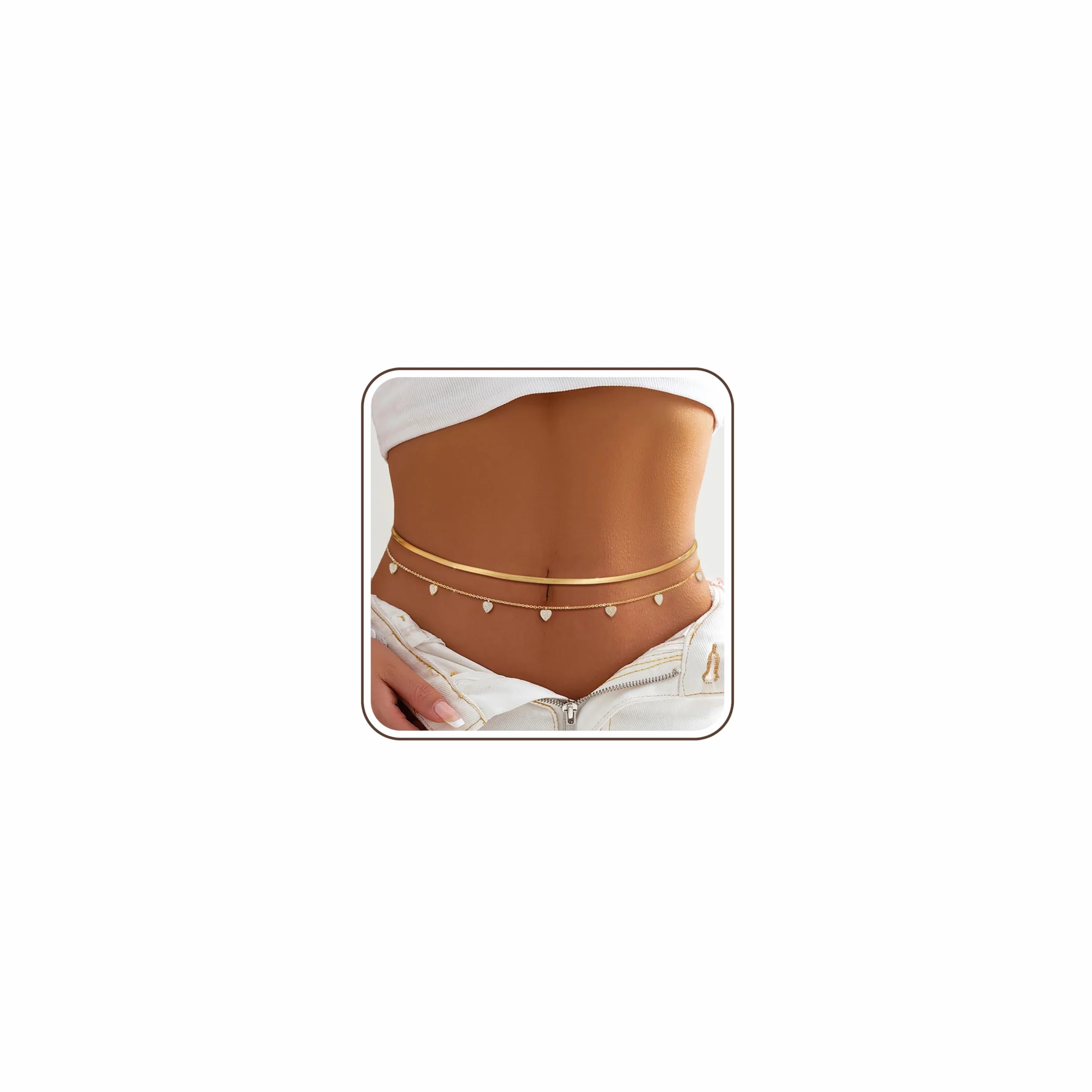 ZOERAY 2 cadenas de cintura doradas resistentes al agua con colgante chapado en oro de 18 quilates para mujer, cadena de cintura multicapa, cadena de cintura dorada, cadena ajustable para el cuerpo
